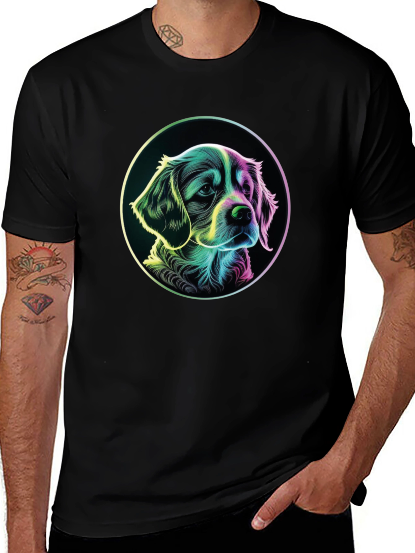 Variant 9 of Dog Graphic T-Shirt - Men's Black Crew Neck Tee