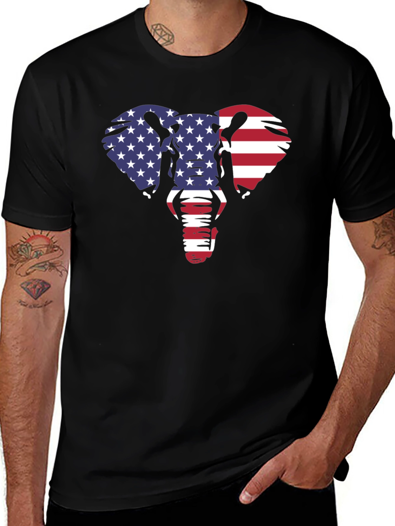 Variant 7 of American Flag Elephant Graphic Tee - Black