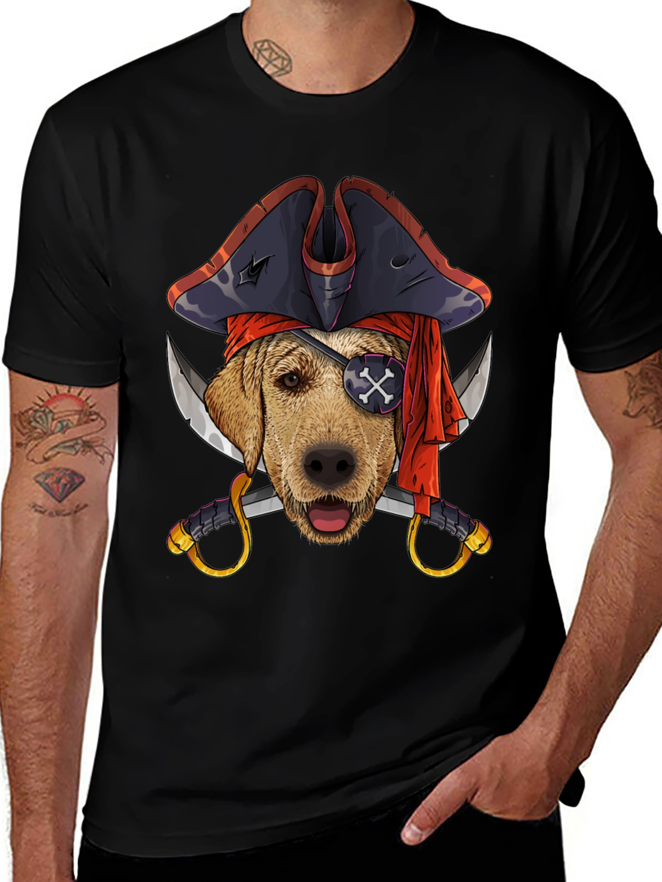 Variant 19 of Pirate Dog Graphic T-Shirt - Black Cotton Blend