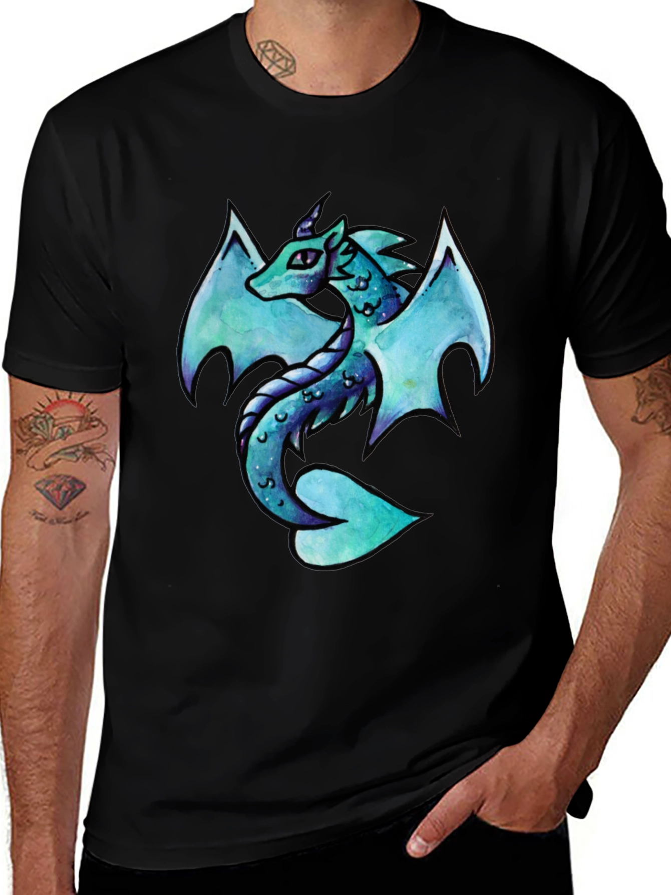 Variant 27 of Dragon Graphic Tee - Aqua Mystical Dragon Design