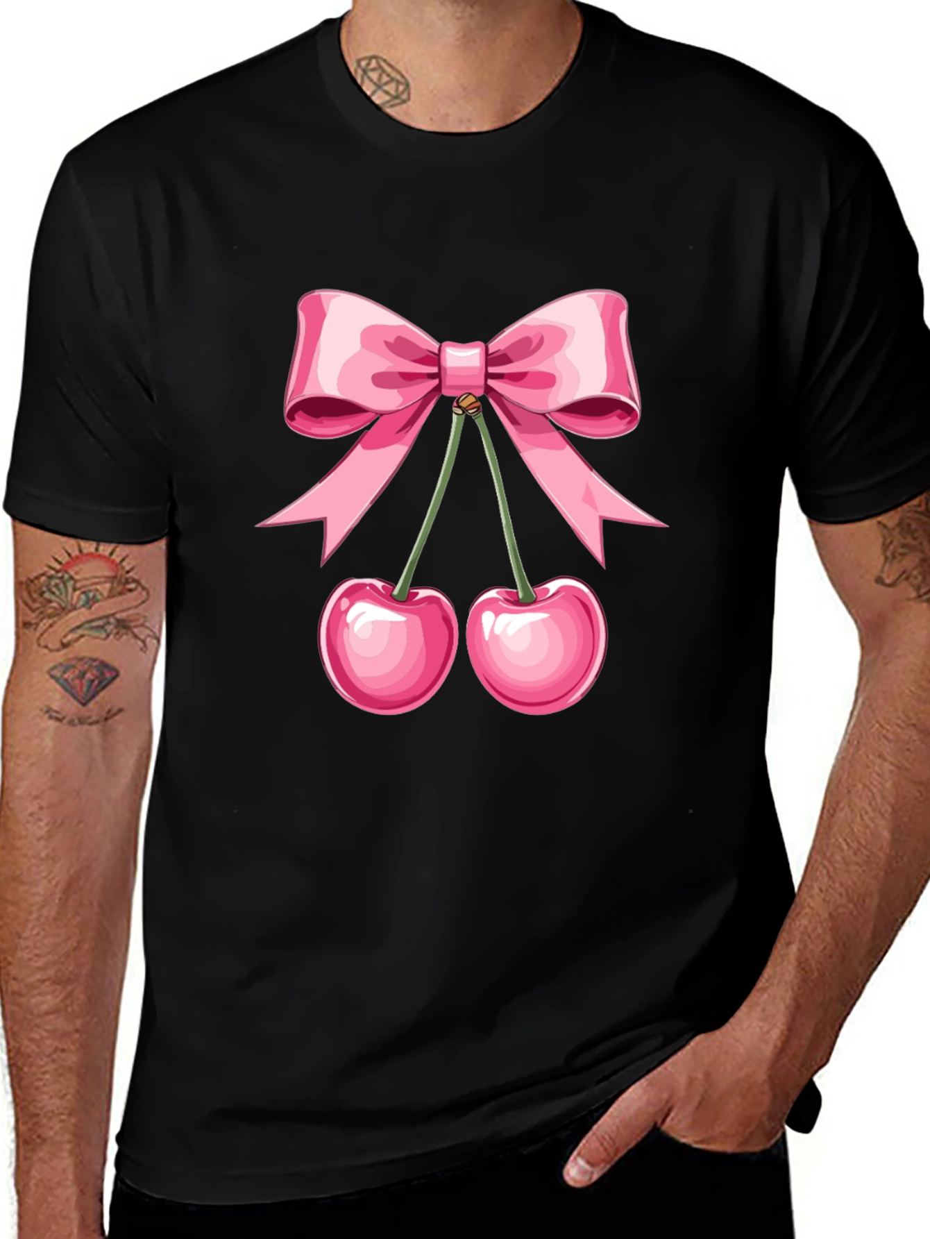Variant 22 of Cute Cherry Bow Graphic Black T-Shirt