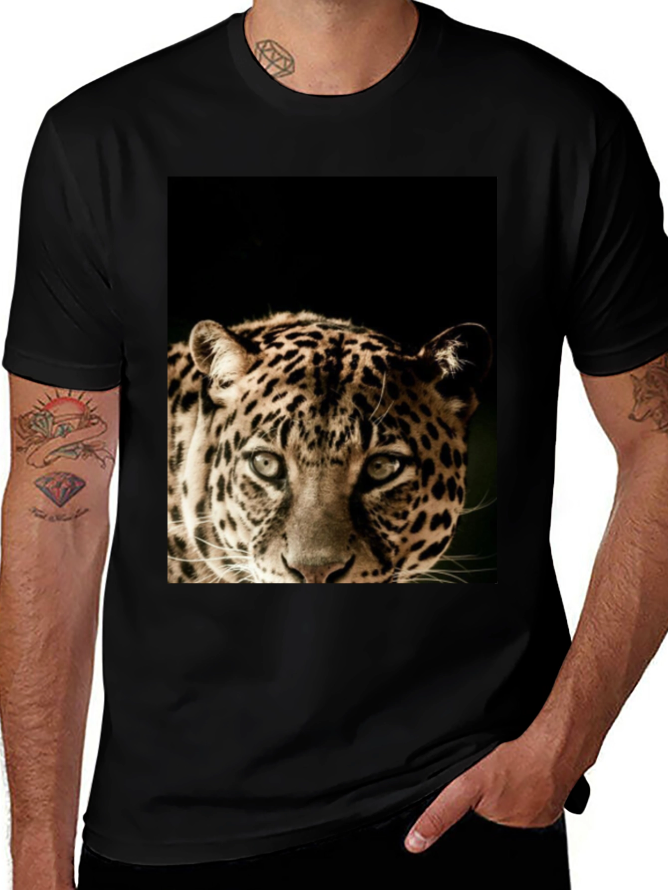 Black Leopard Graphic Print Black T-Shirt main image