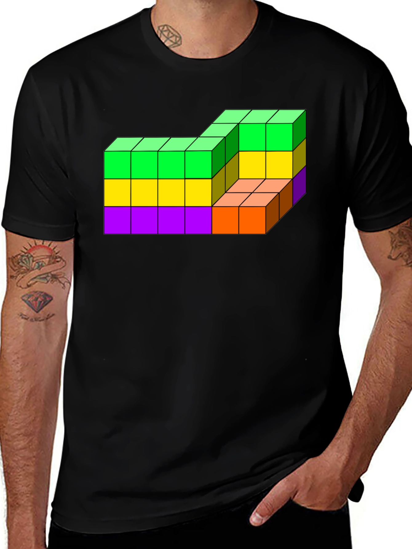 Variant 14 of Tetris Cube Block Graphic T-Shirt