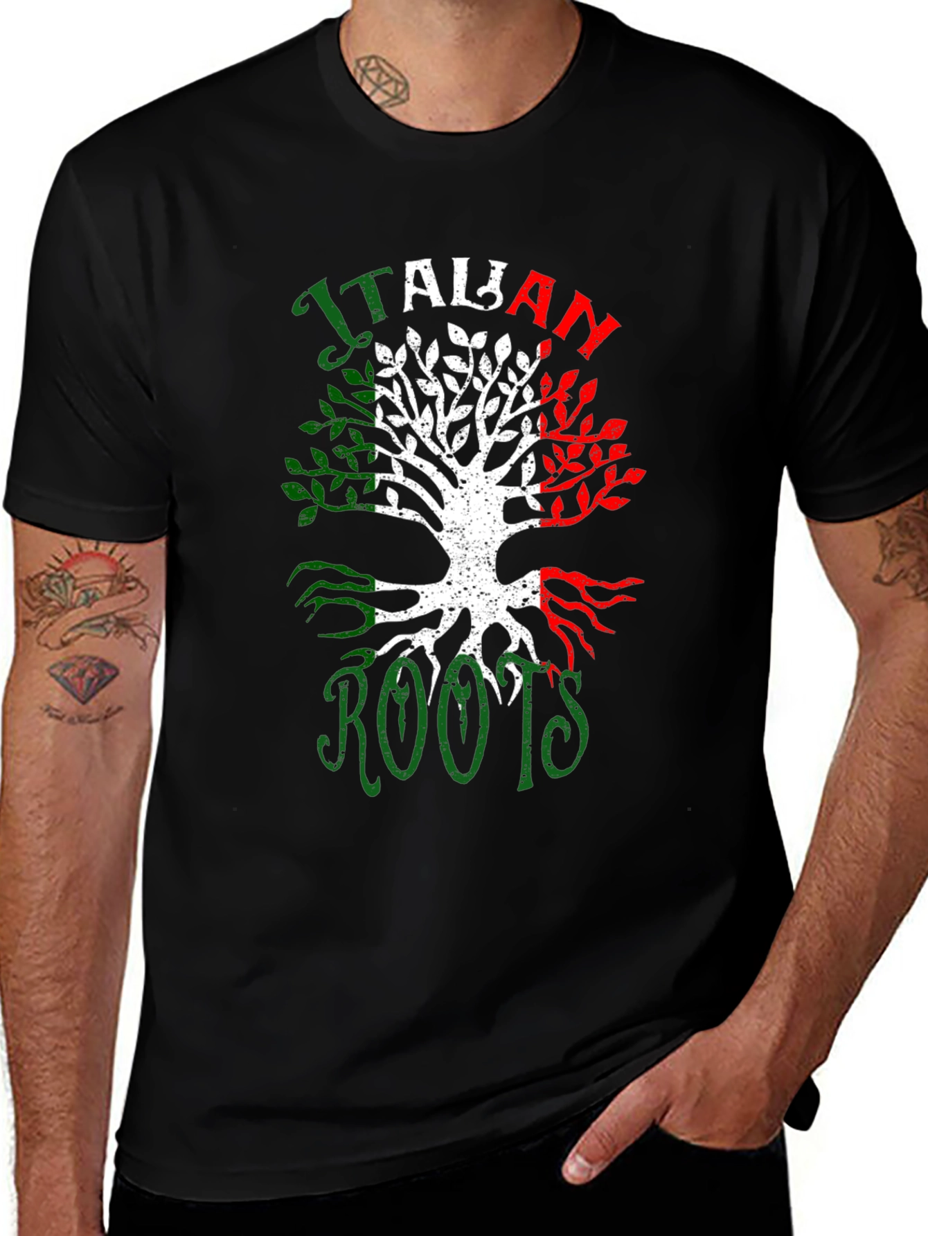 Italian Roots Graphic Tee - Black Crew Neck T-Shirt