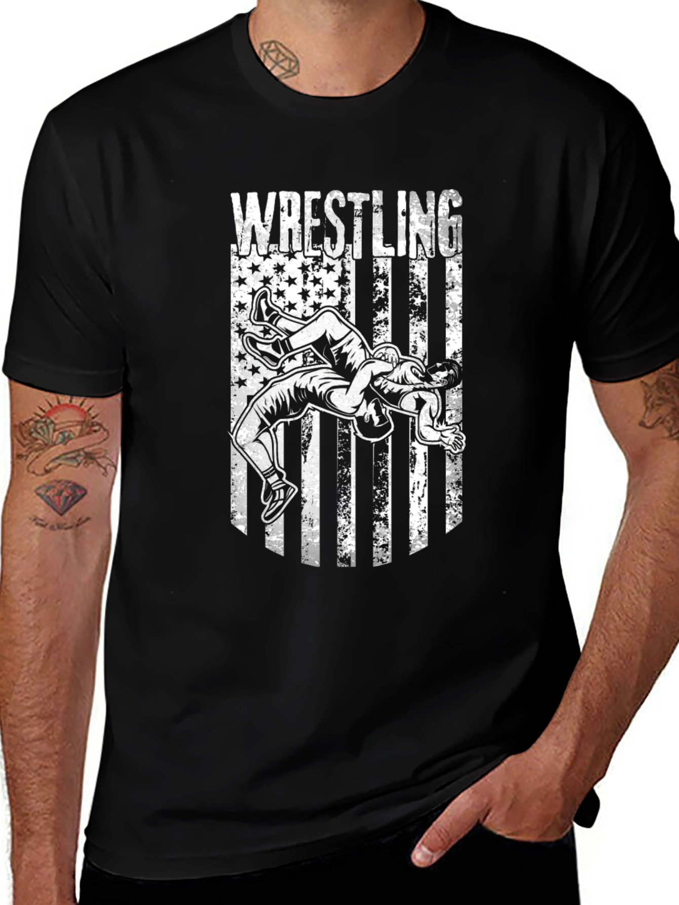 Wrestling USA Flag Graphic T-Shirt