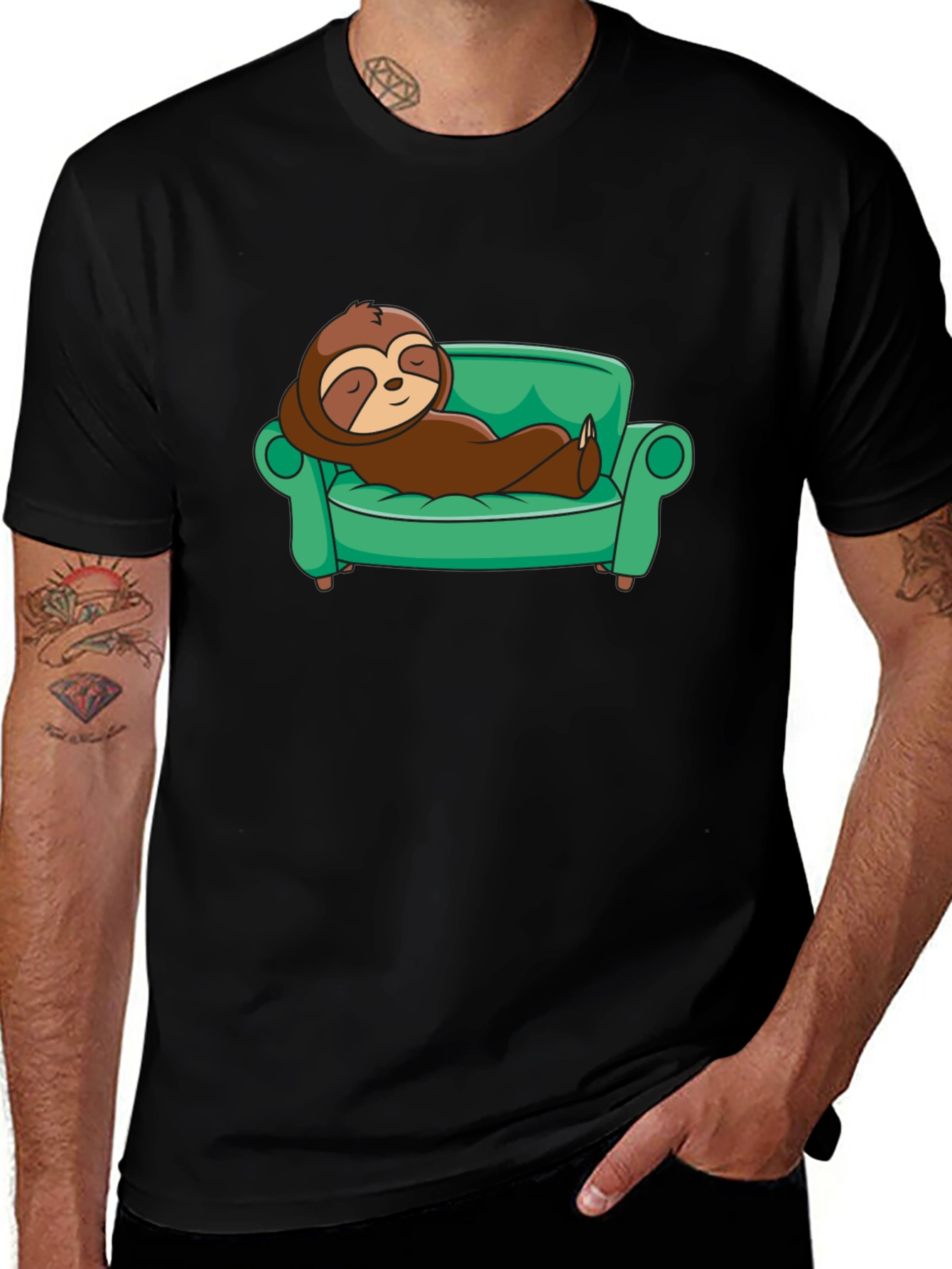 Lazy Sloth on Couch Graphic T-Shirt - Relaxed Fit