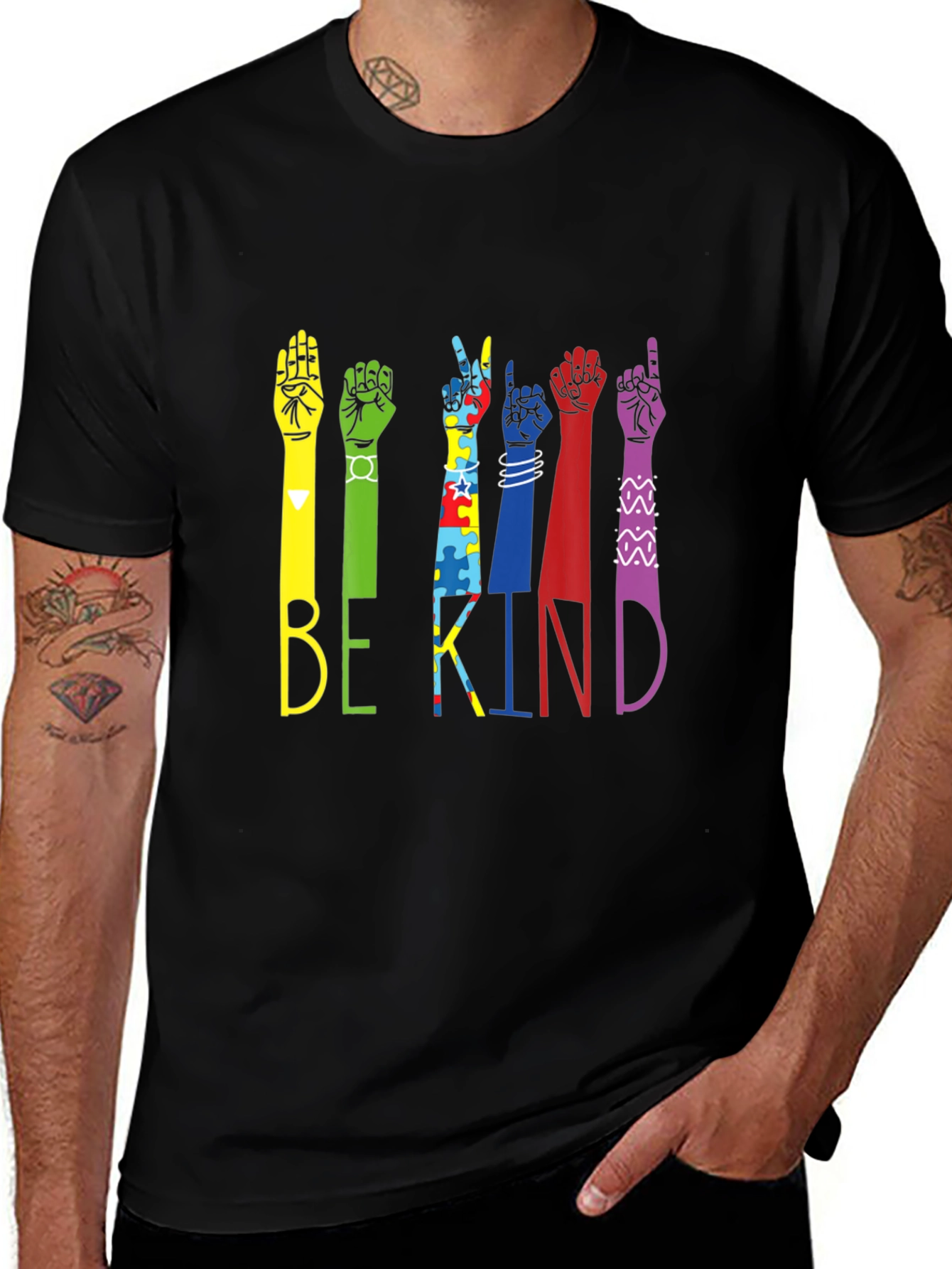 Variant 6 of Be Kind Hands Black T-Shirt
