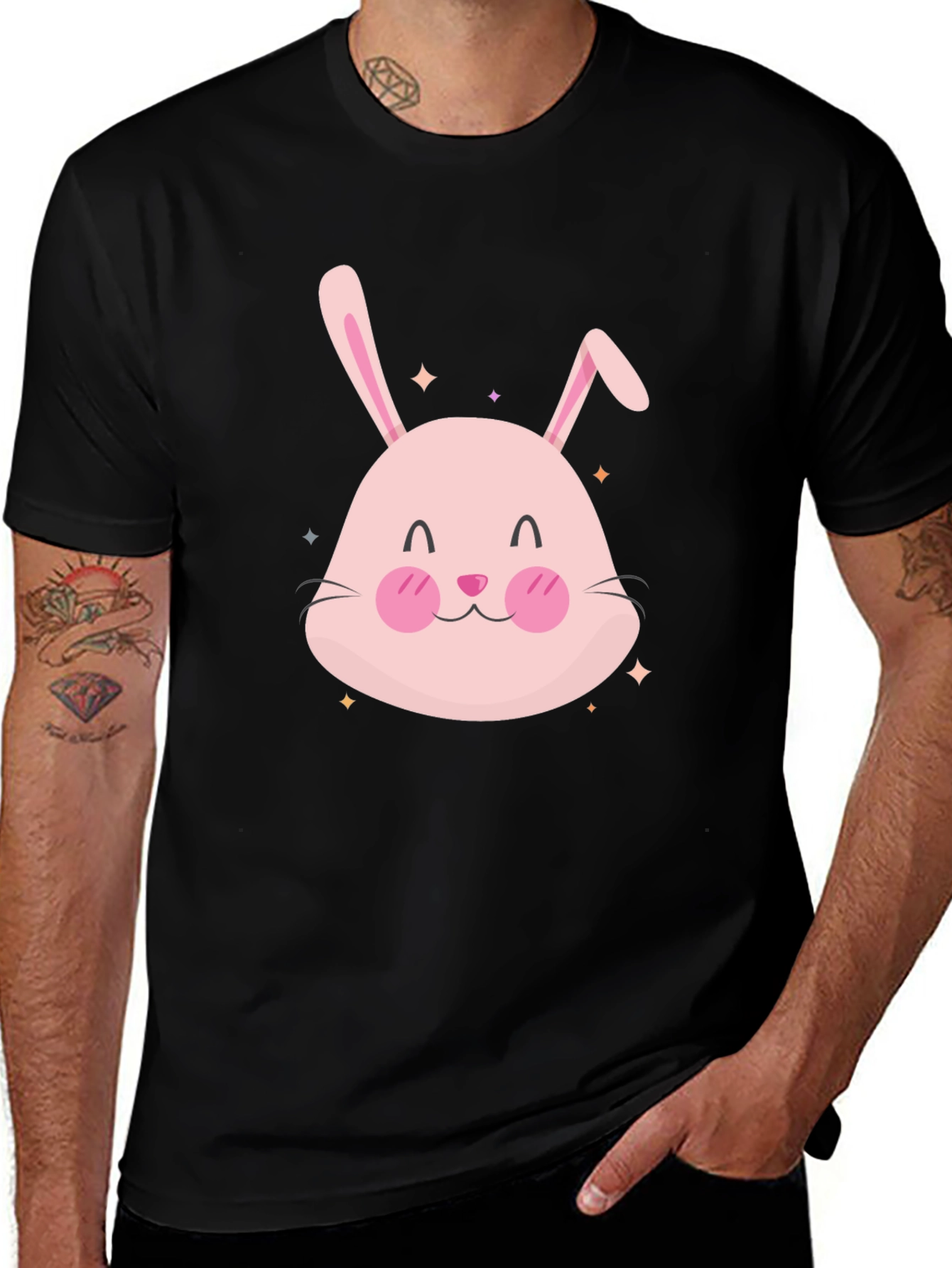 Variant 21 of Cute Bunny Graphic Tee - Black Cotton Casual T-Shirt