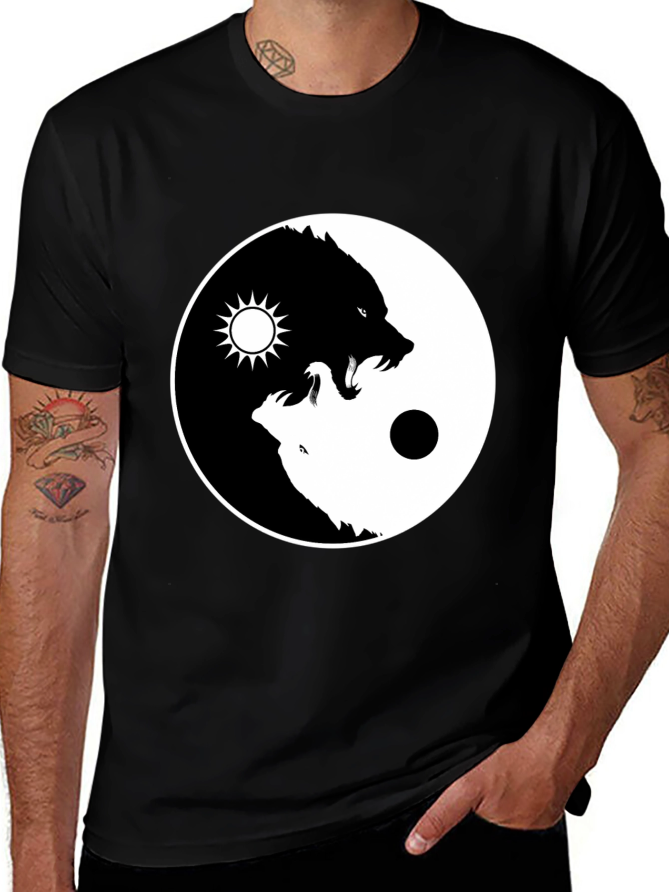 Variant 14 of Yin Yang Wolf Graphic T-Shirt - Black