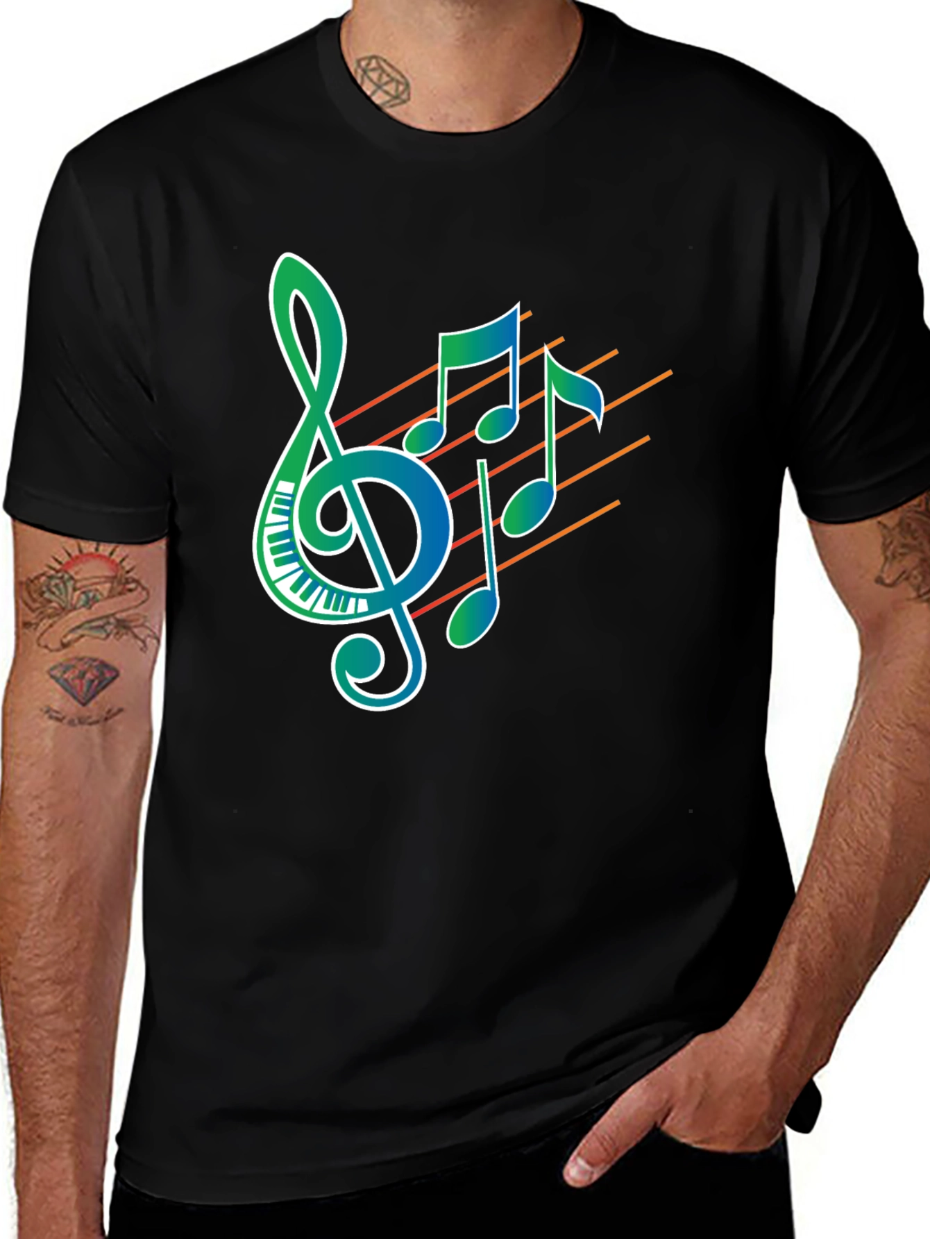 Variant 11 of Musical Notes Graphic Print Black T-Shirt