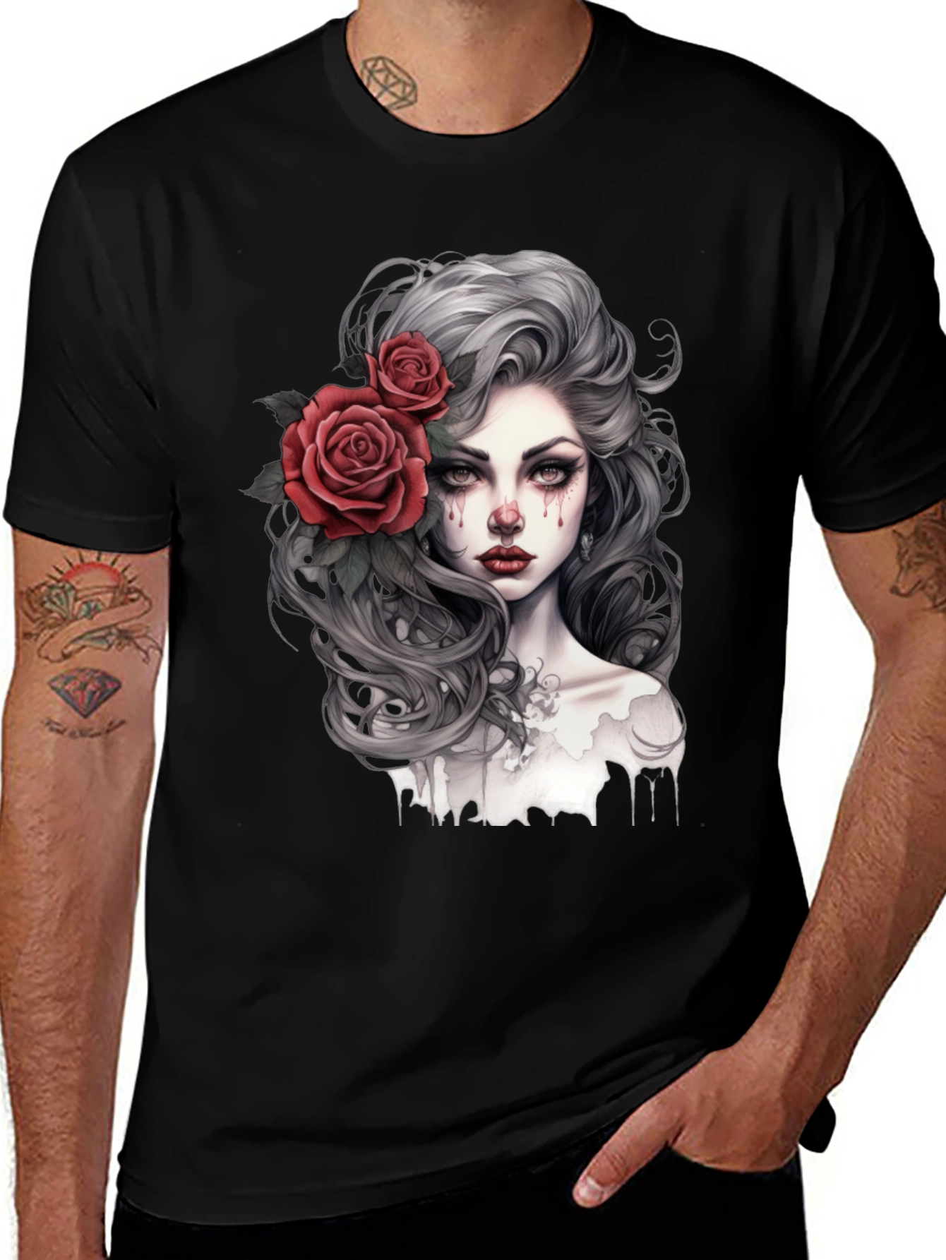 Variant 14 of Gothic Rose Woman Graphic Print Black Tee