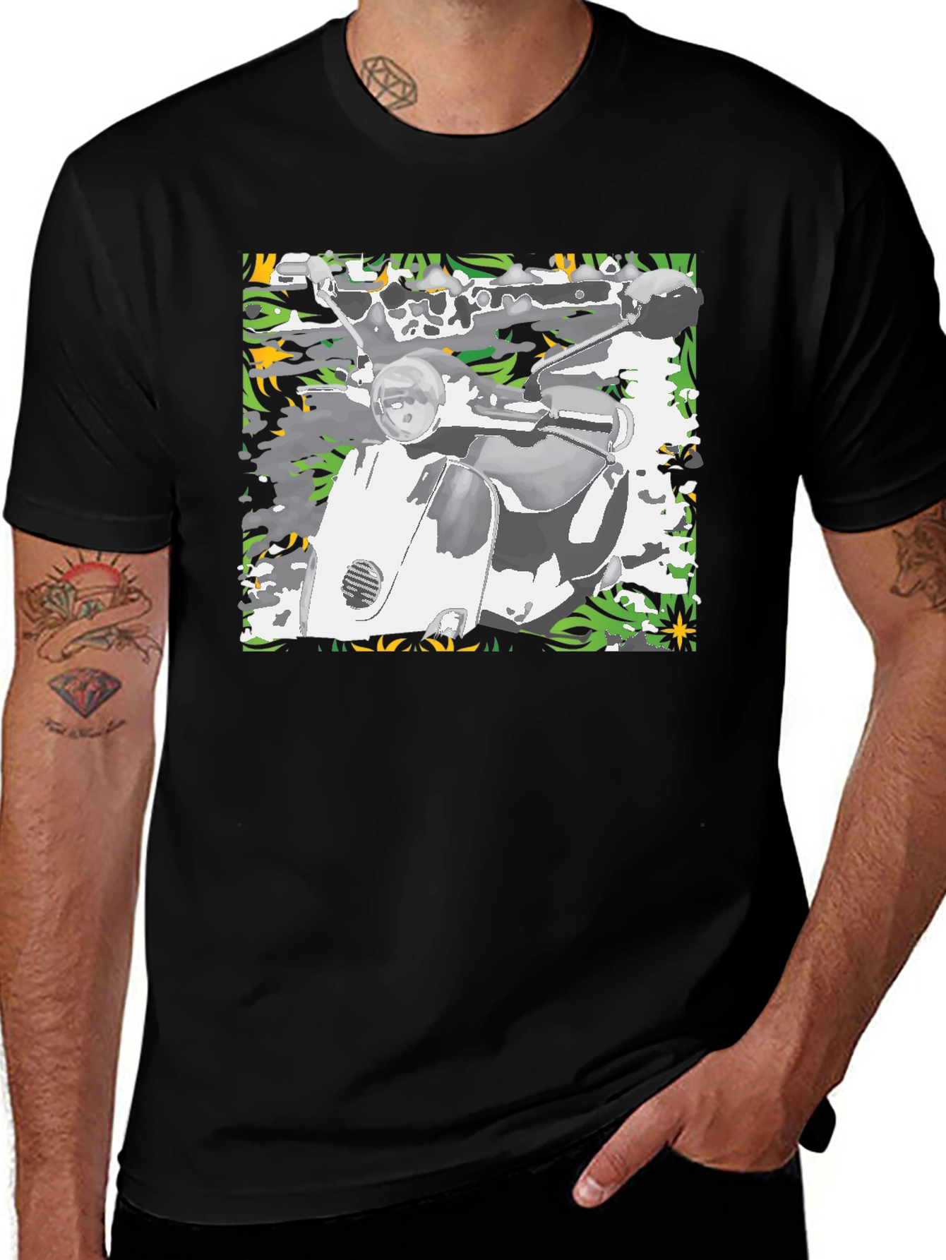 Retro Scooter Graphic Black T-Shirt