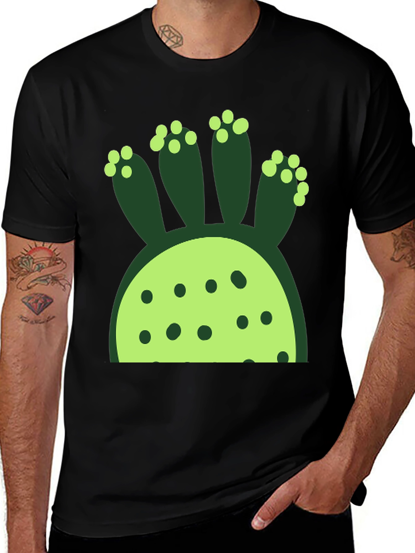 Variant 22 of Fun Cactus Graphic Black T-Shirt