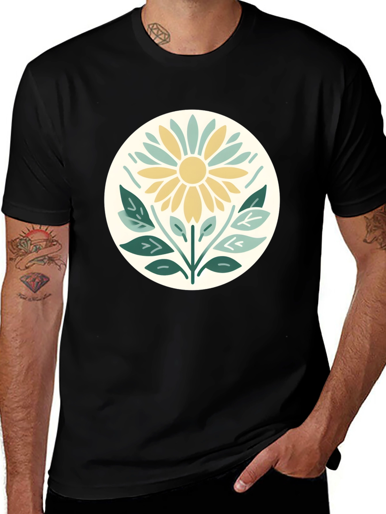Variant 9 of Boho Floral Graphic T-Shirt - Black