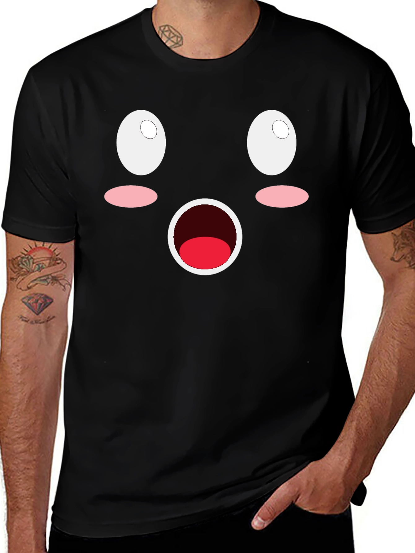Variant 12 of Funny Shocked Face Graphic Black T-Shirt