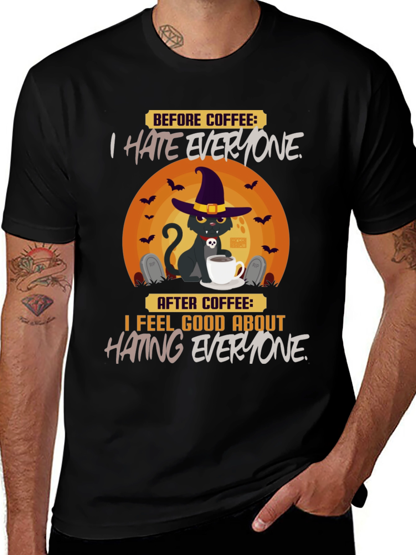 Variant 17 of Coffee & Cat Halloween T-Shirt - I Hate Everyone