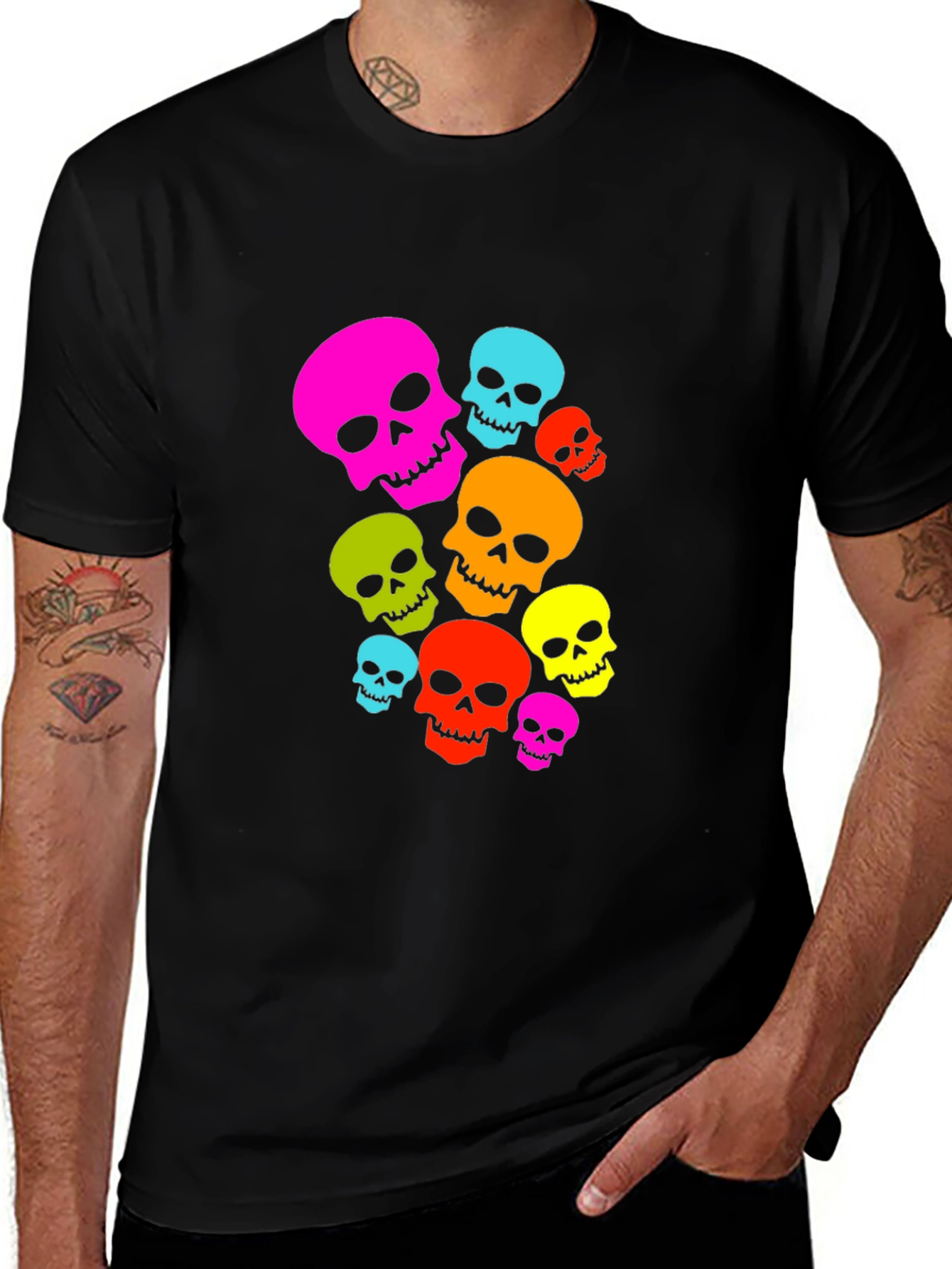 Variant 23 of Colorful Skull Graphic Black T-Shirt