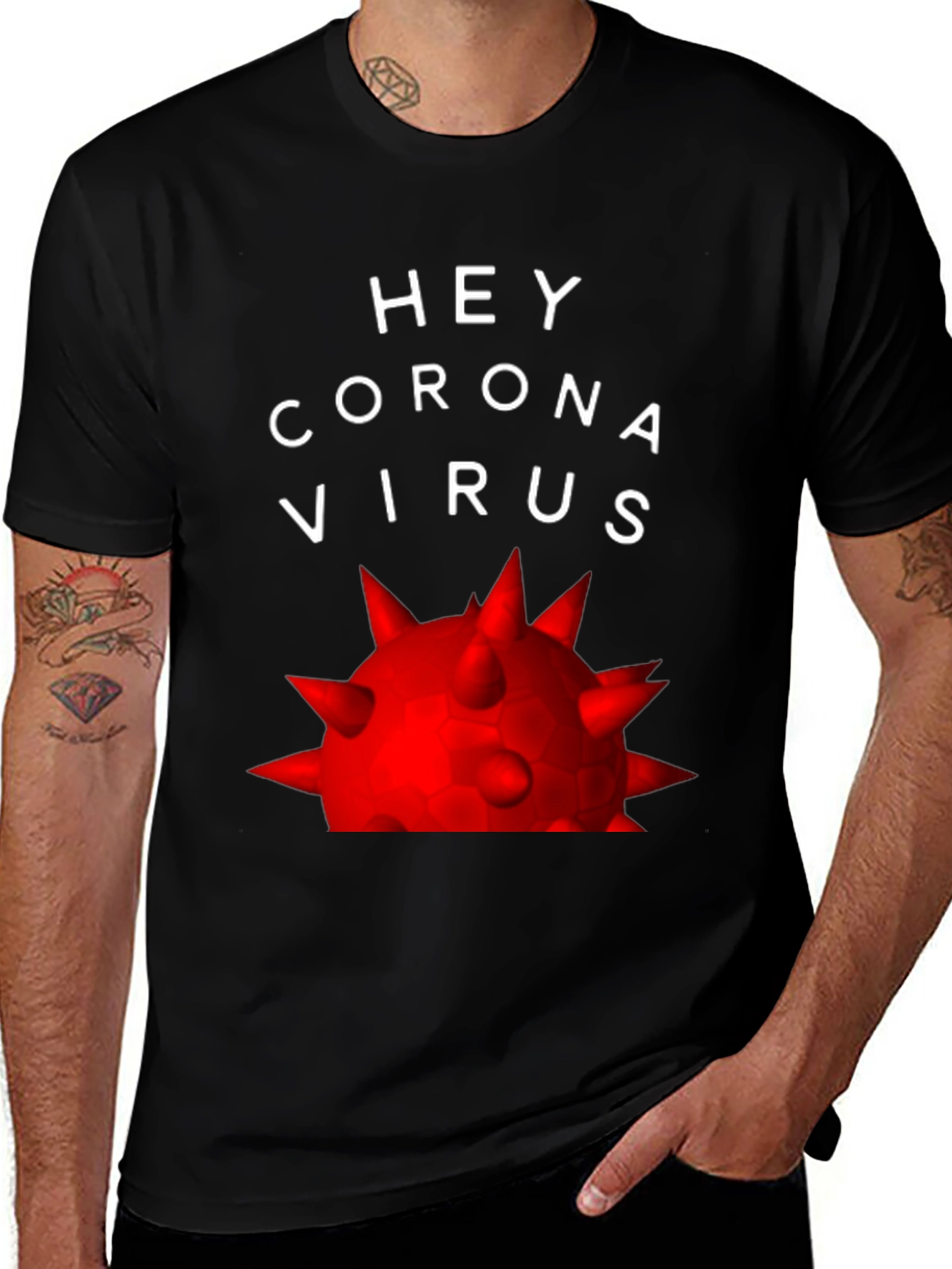 Variant 18 of Hey Coronavirus Graphic Tee - Black Cotton T-Shirt