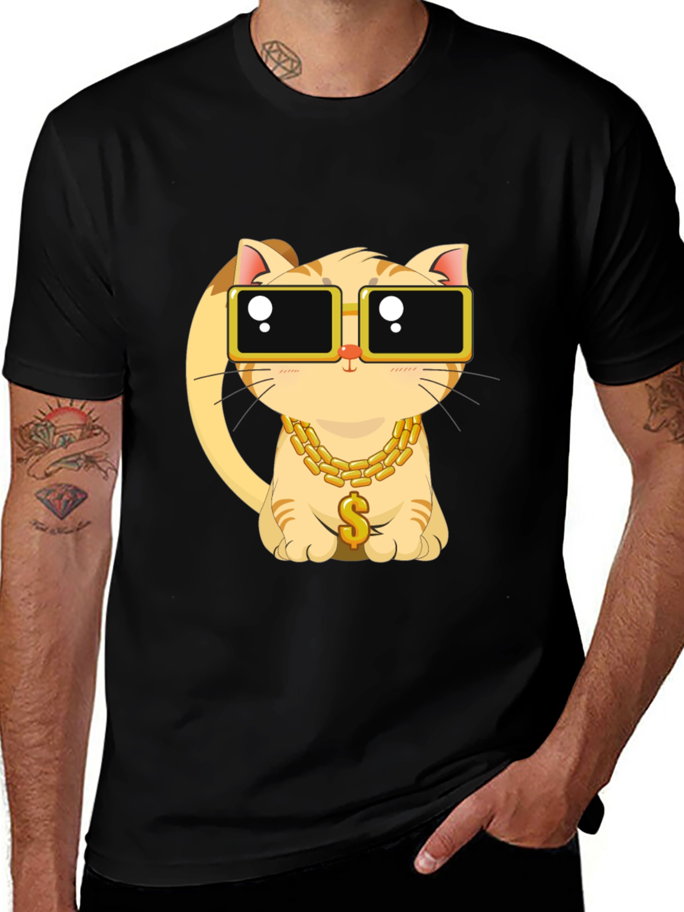 Variant 4 of Cool Cat Graphic Tee - Black Unisex T-Shirt