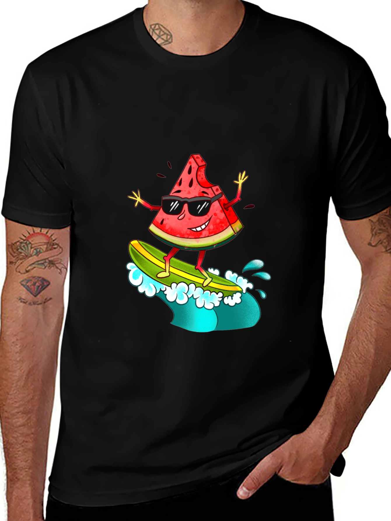Cool Watermelon Surfer Graphic T-Shirt