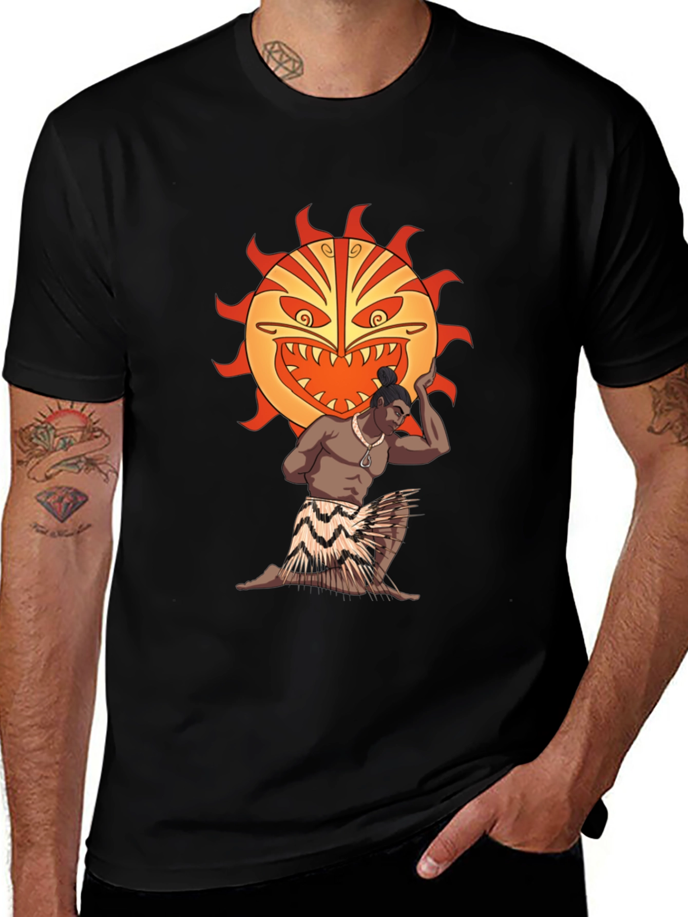 Variant 7 of Tiki Man Sun Graphic T-Shirt - Black