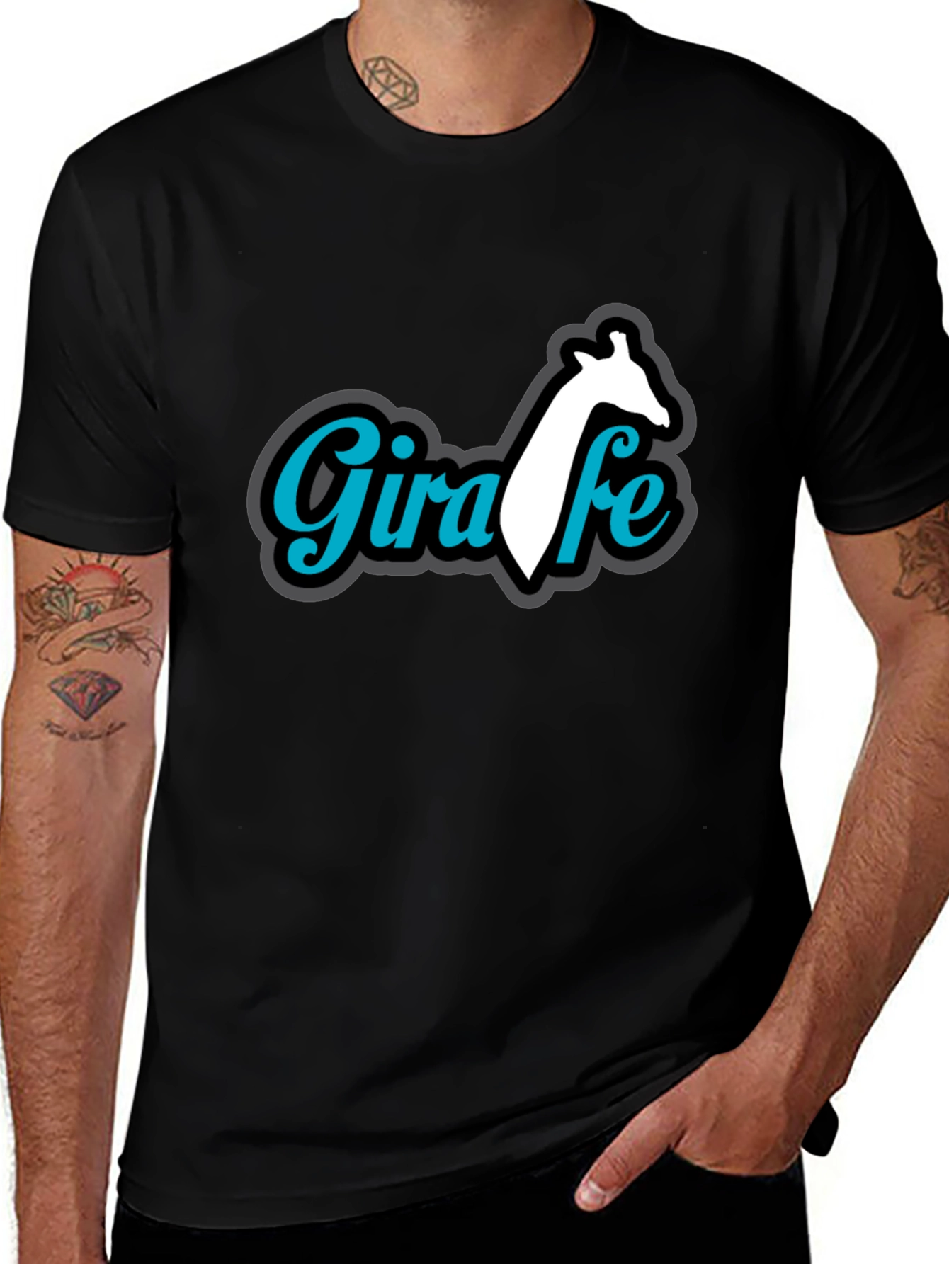 Variant 30 of Giraffe Graphic Print Black T-Shirt