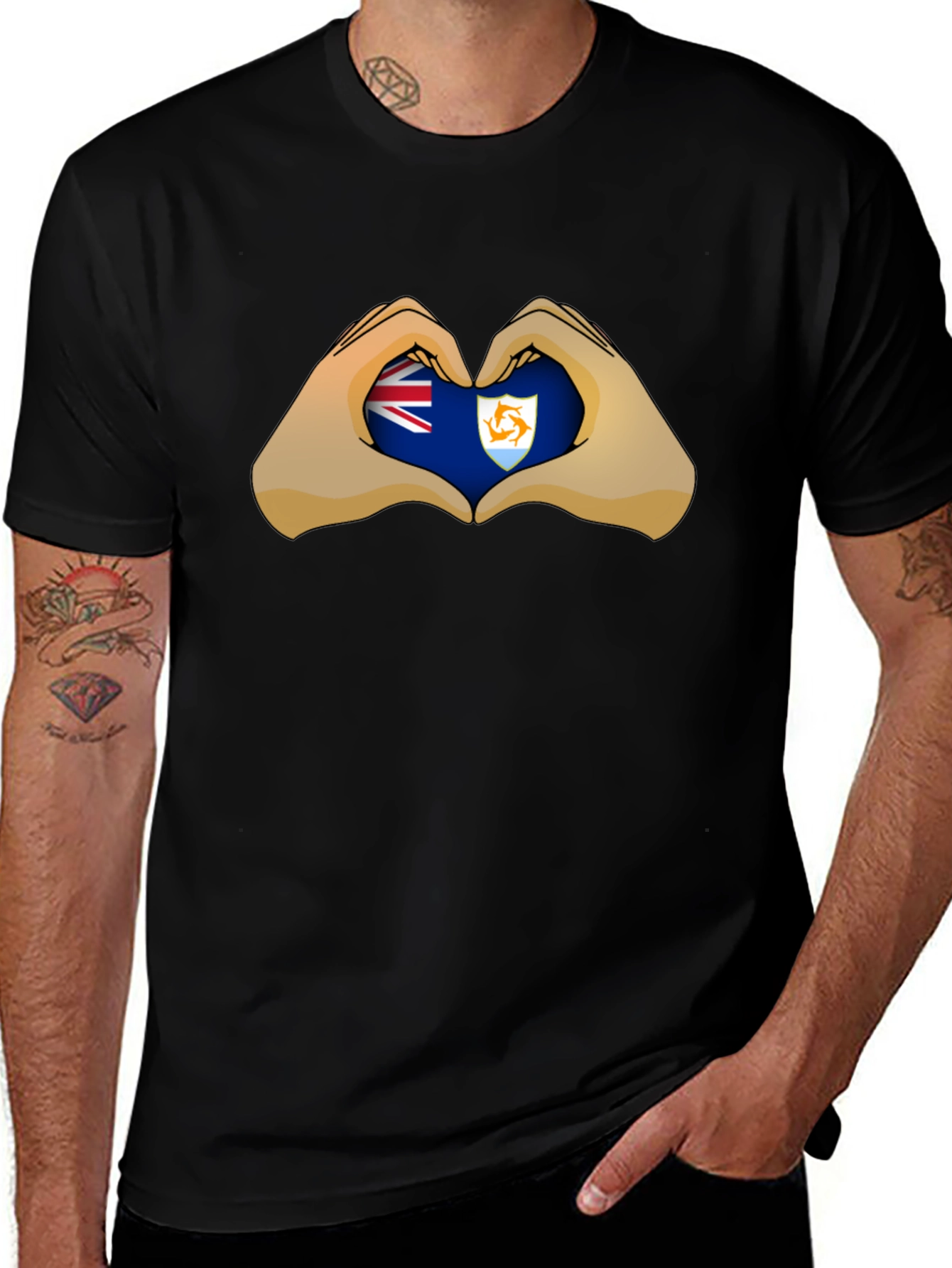 Anguilla Heart Hands Graphic Tee - Black