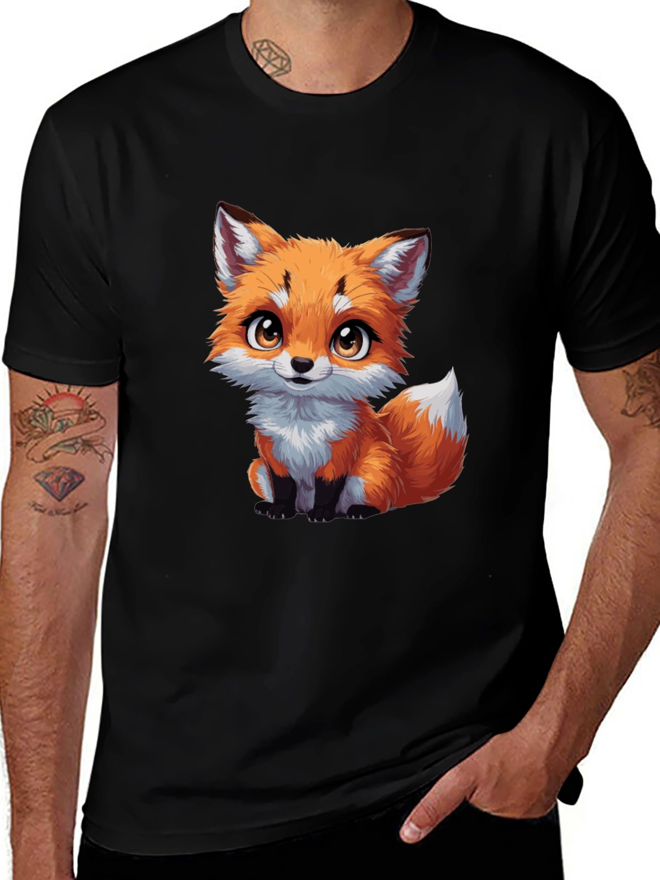 Variant 7 of Cute Fox Graphic Tee - Black Cotton T-Shirt