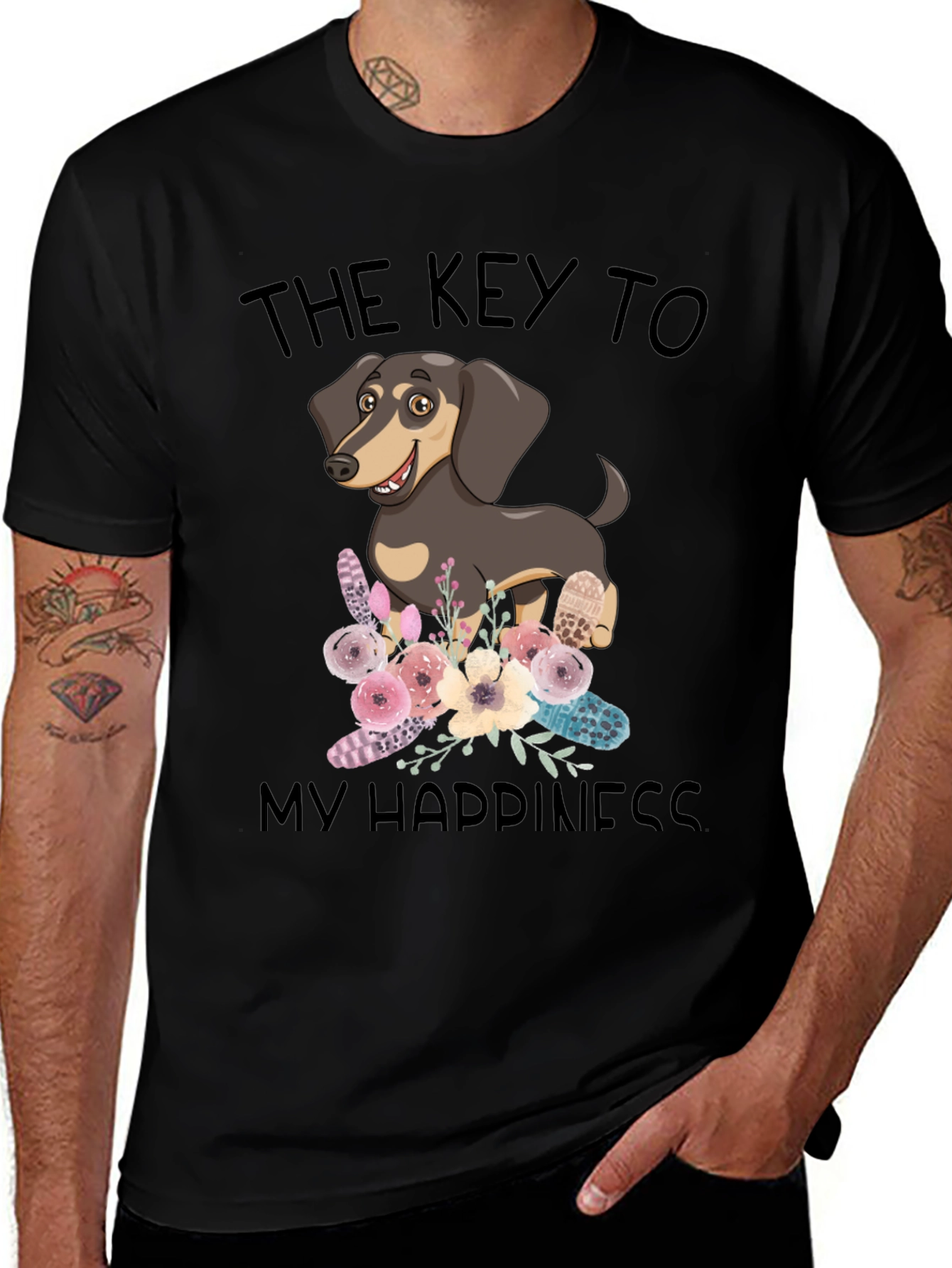 Variant 21 of Dog Lover Tee: Key to Happiness Black T-Shirt