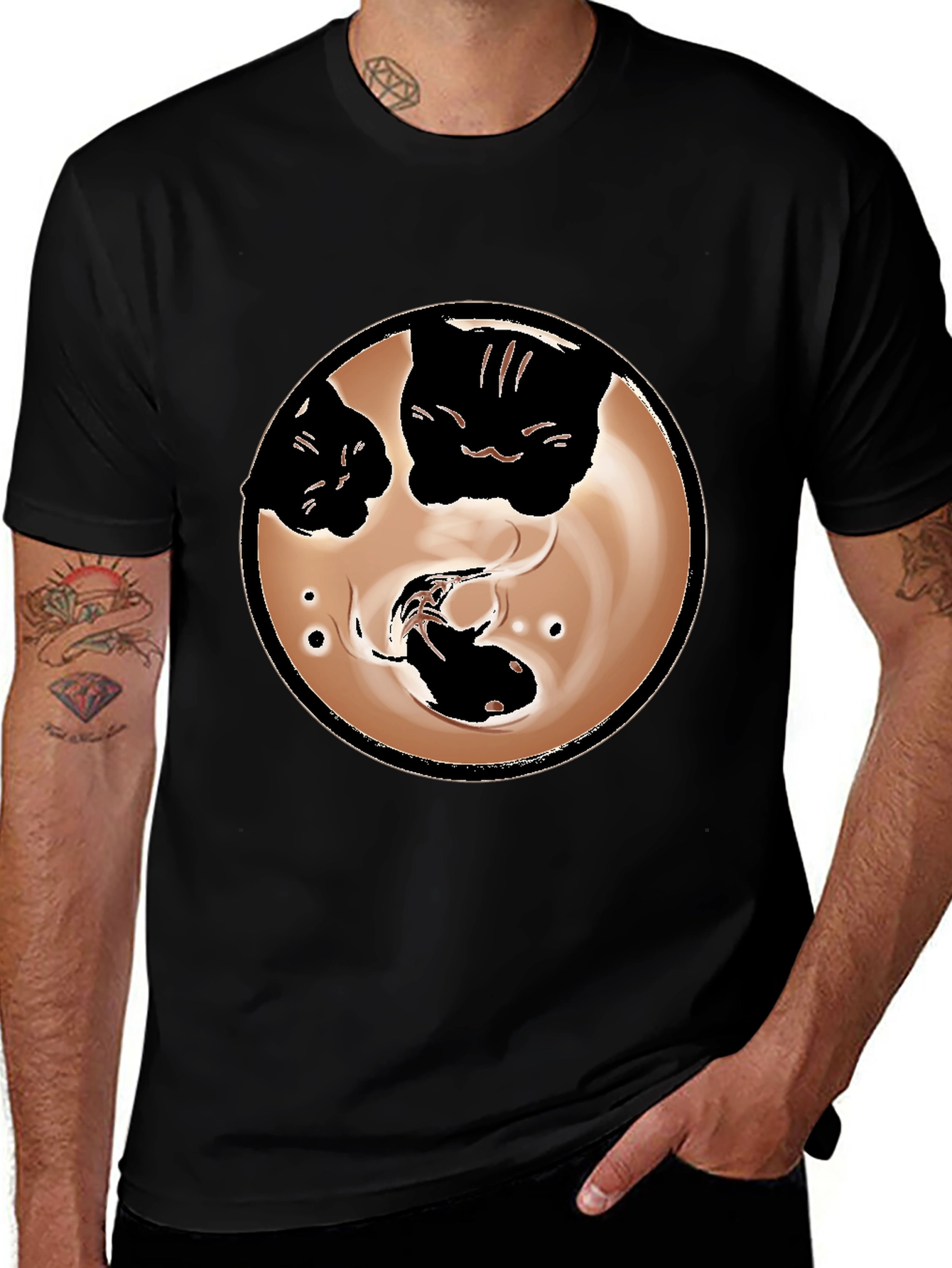 Variant 17 of Yin Yang Cat Black Graphic Tee