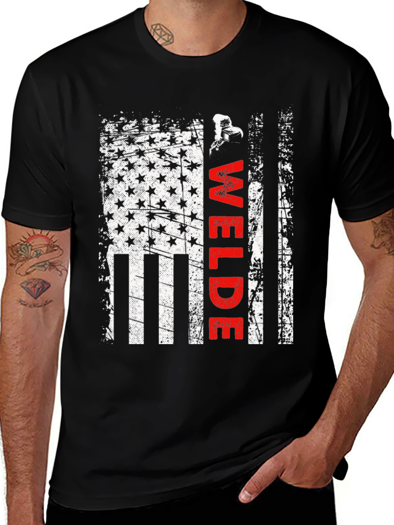 Variant 7 of Welder American Flag T-Shirt Patriotic Welding Tee