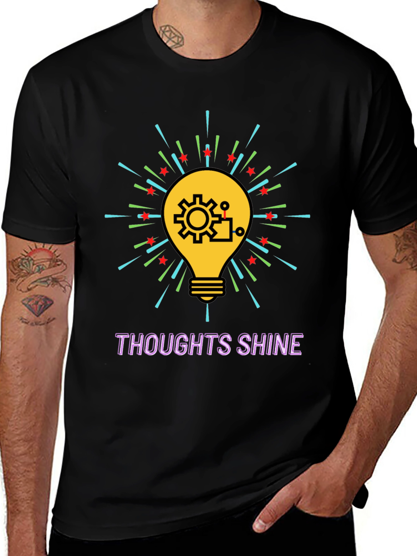 Variant 30 of Thoughts Shine Graphic Tee - Black Cotton Blend
