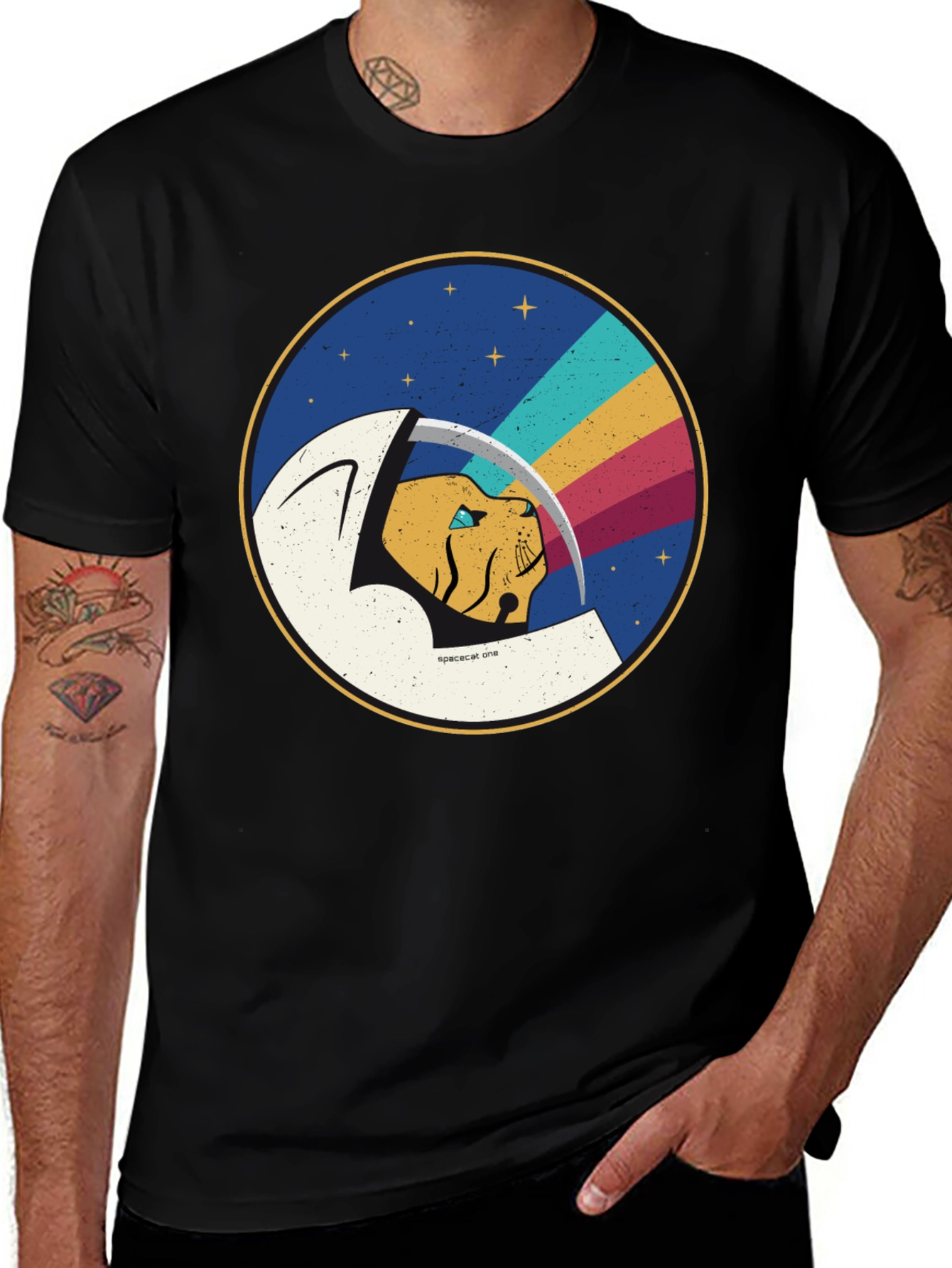 Space Cat Graphic T-Shirt - Cool Crew Neck Tee
