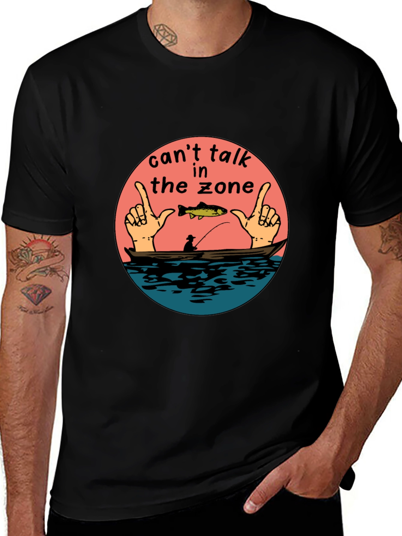Variant 10 of Fishing T-Shirt - Can't Talk in the Zone - Black Cotton Tee