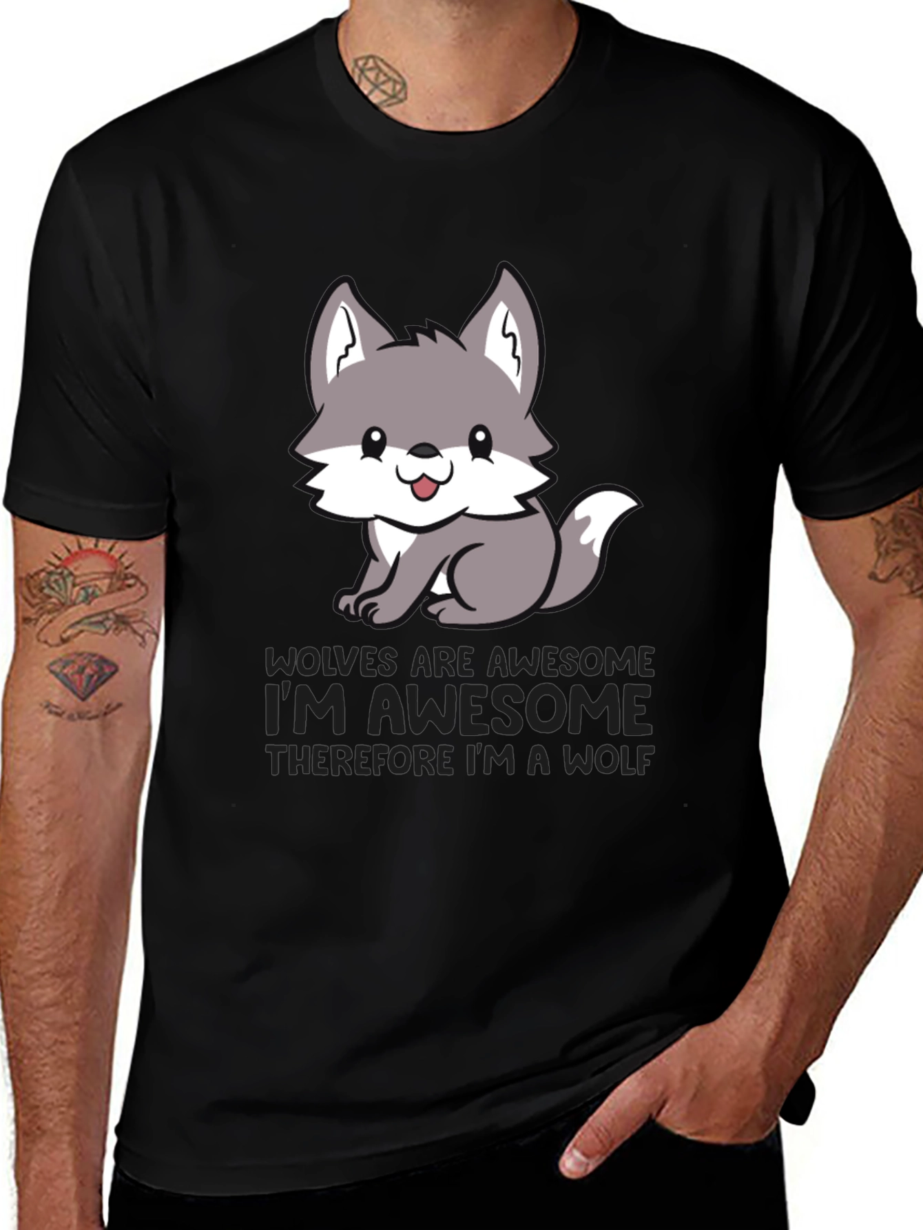 Black Awesome Wolf T-Shirt - Cute Animal Graphic Tee main image