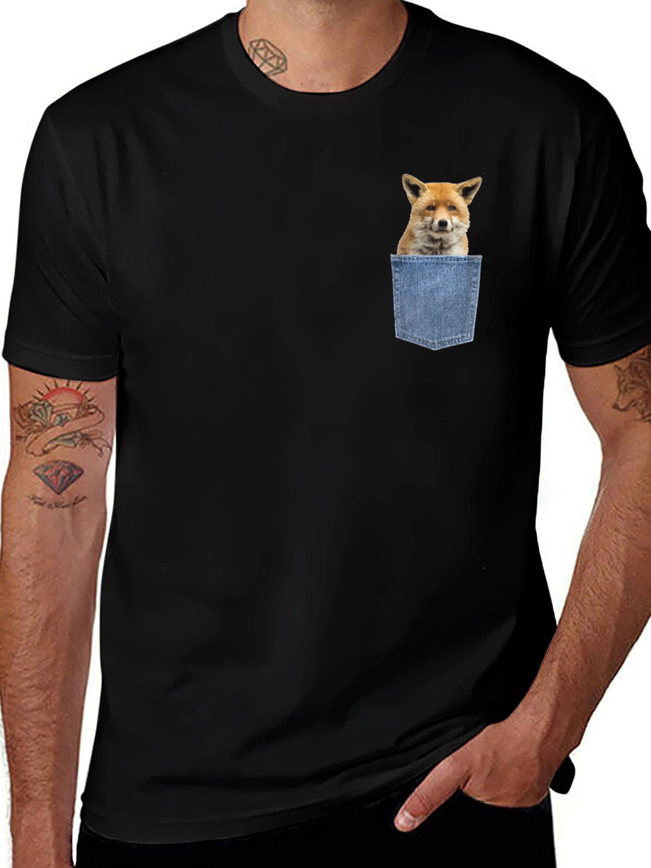 Fox in Pocket Graphic T-Shirt - Novelty Animal Tee