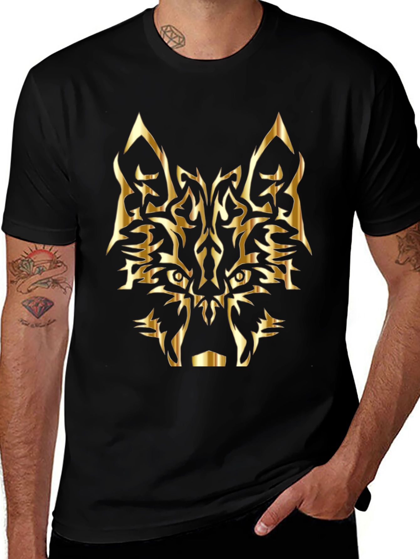 Variant 5 of Black T-Shirt with Golden Wolf Design