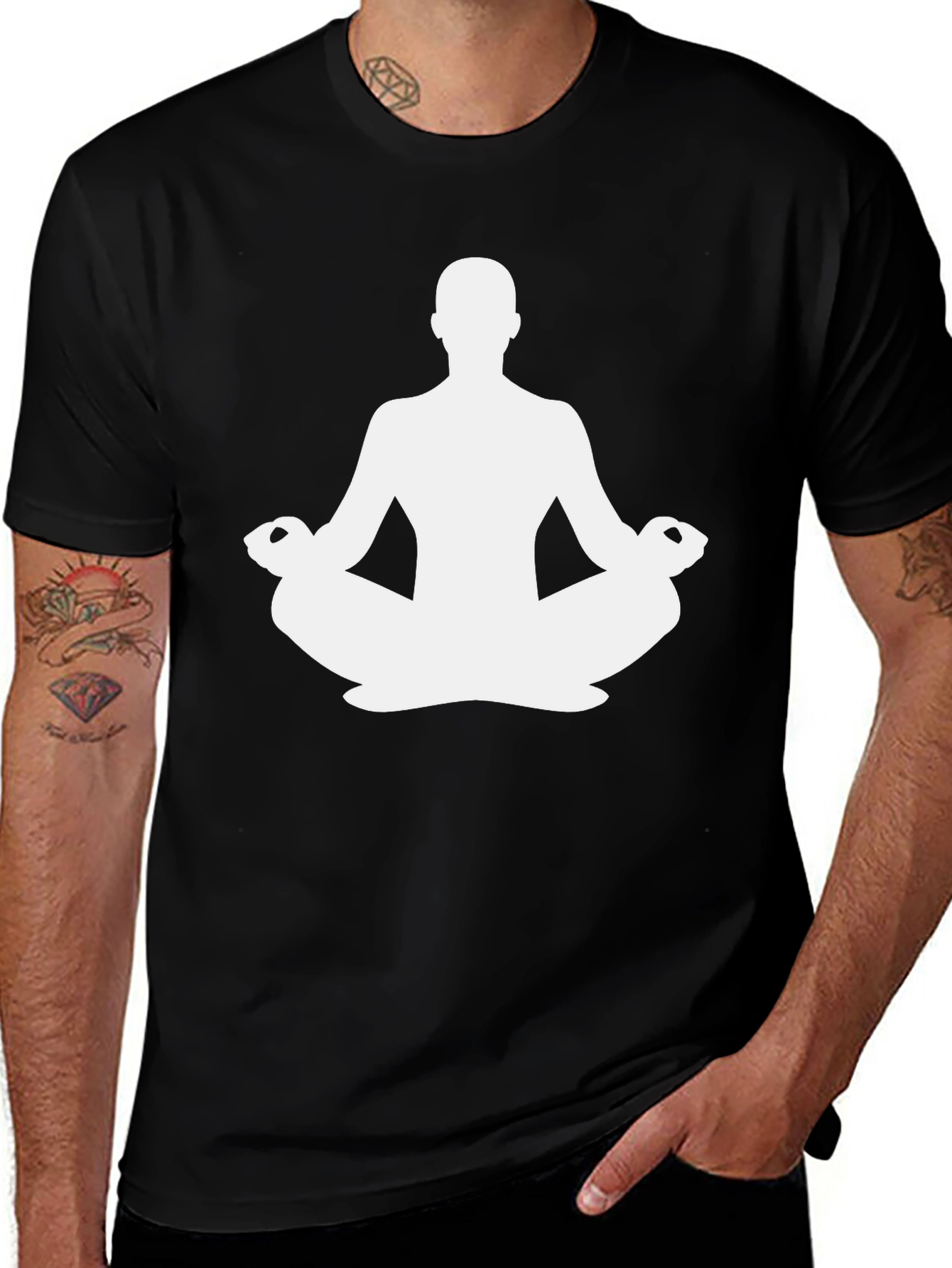 Variant 12 of Meditating Man Graphic Tee - Black Cotton Casual Top