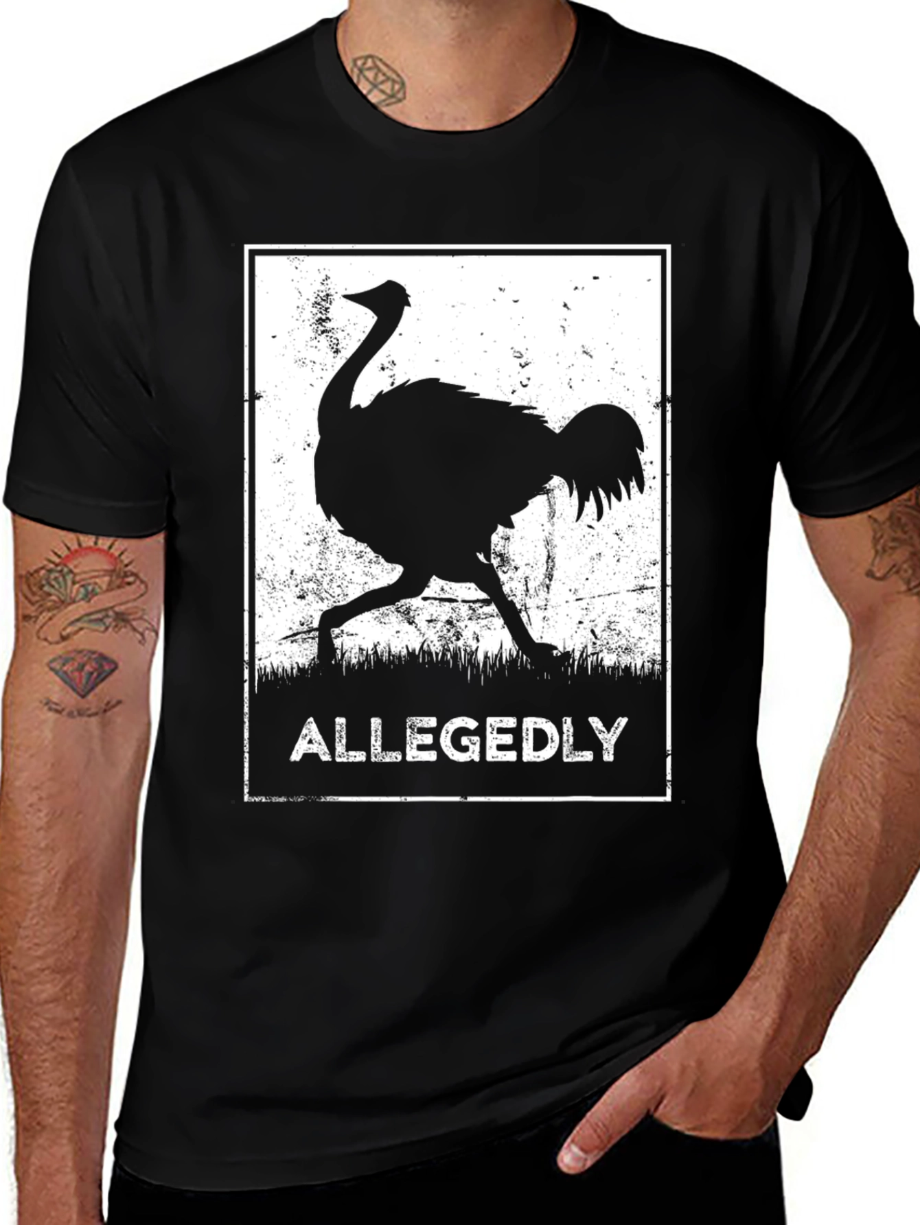 Variant 9 of Allegedly Ostrich Graphic Tee - Black