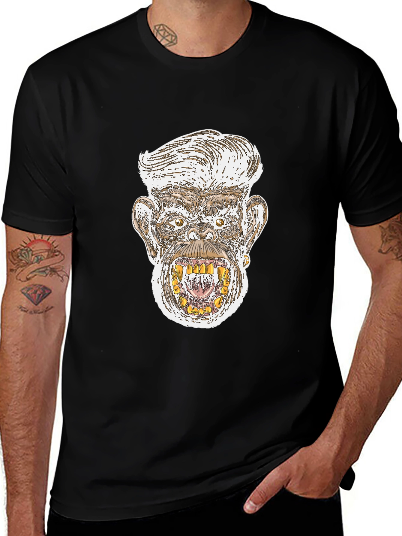 Variant 21 of Monkey Graphic Print Black T-Shirt