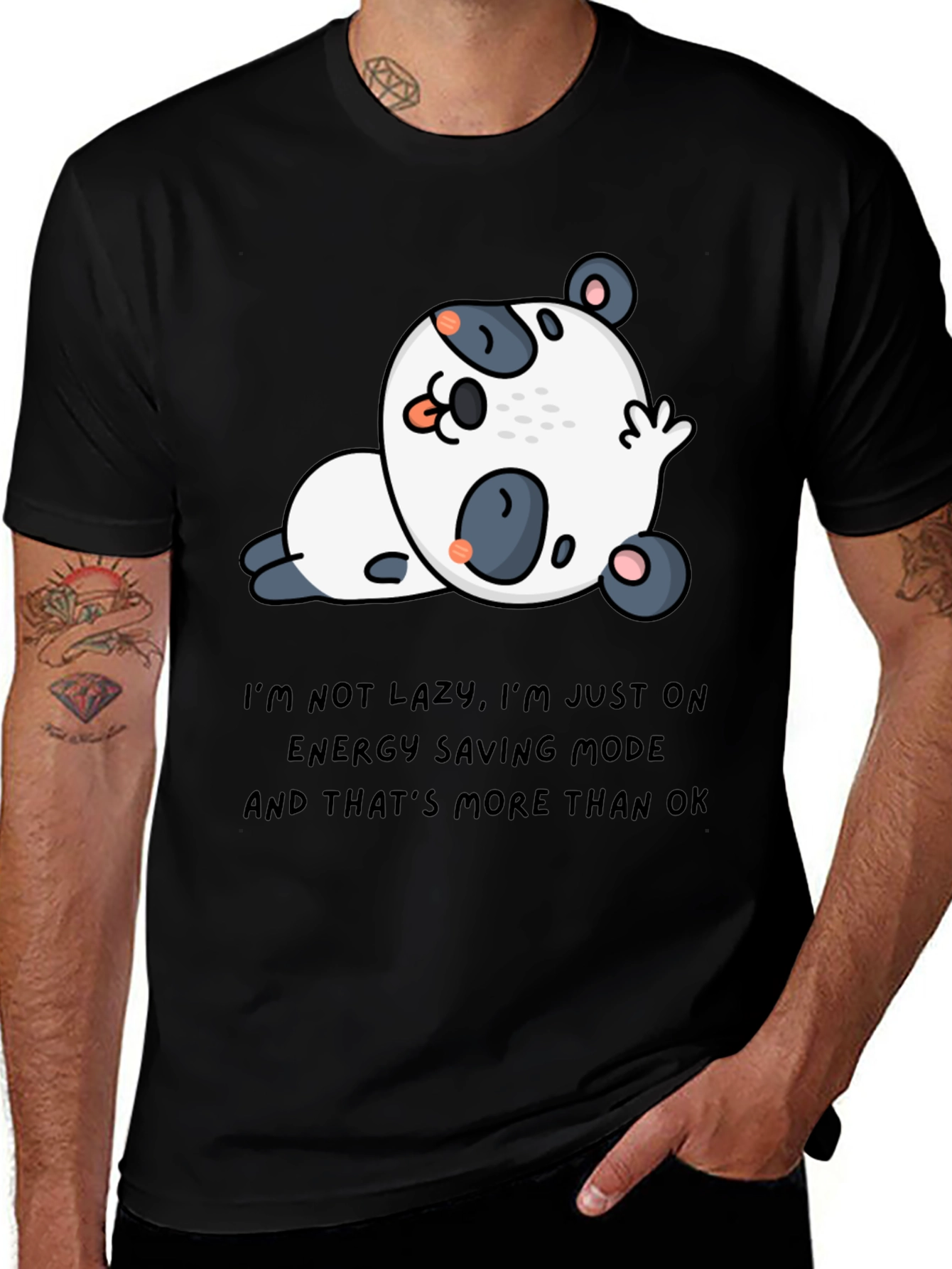Black Lazy Panda Energy Saving Mode T-Shirt main image
