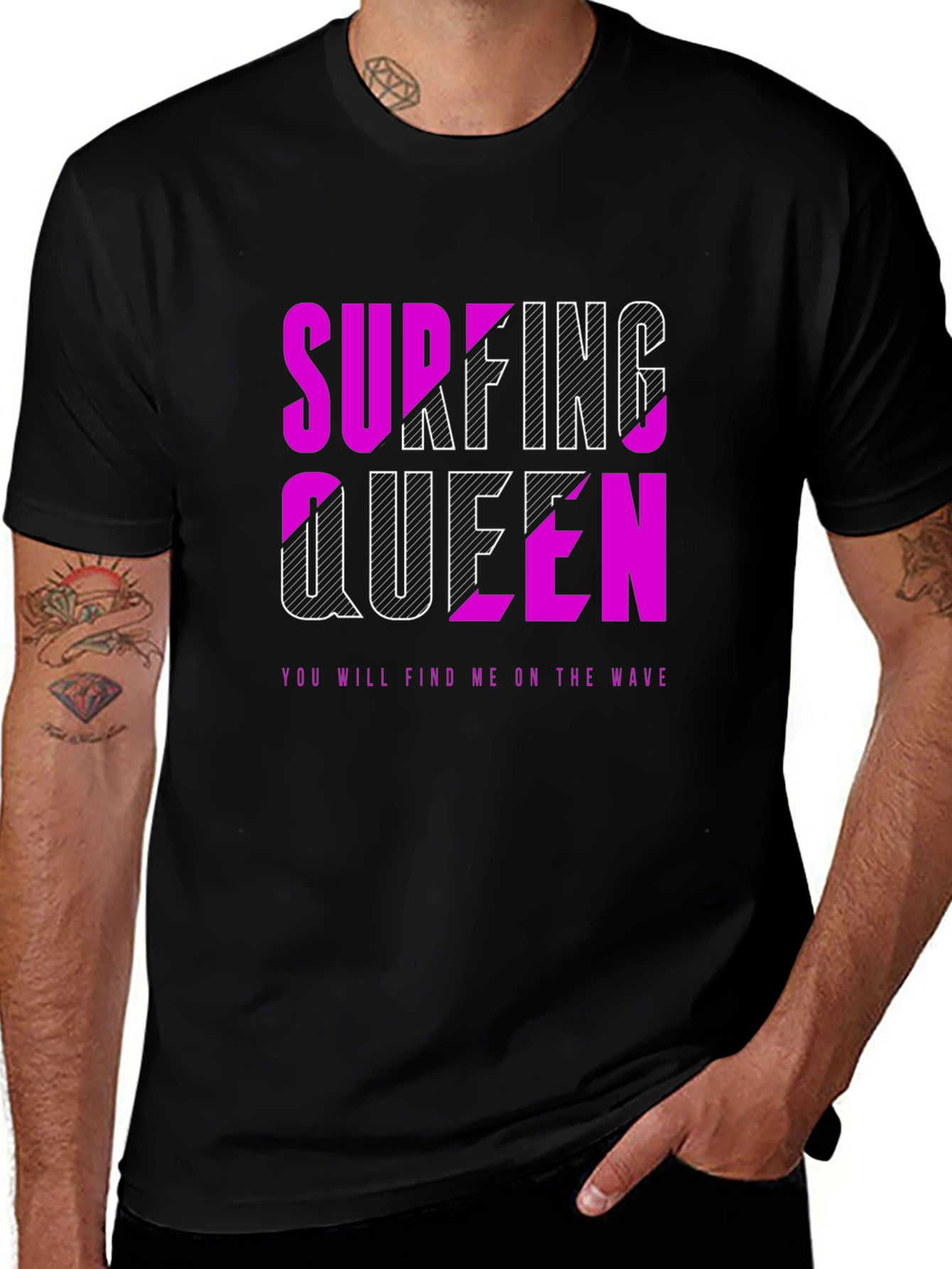 Variant 23 of Surfing Queen Graphic Tee - Black Cotton