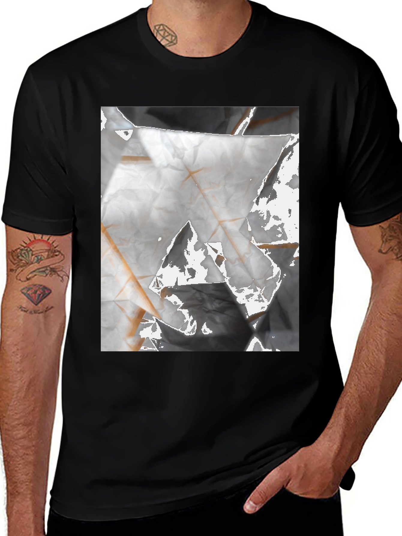 Variant 3 of Abstract Marble Design Graphic Tee - Men's Black T-Shirt