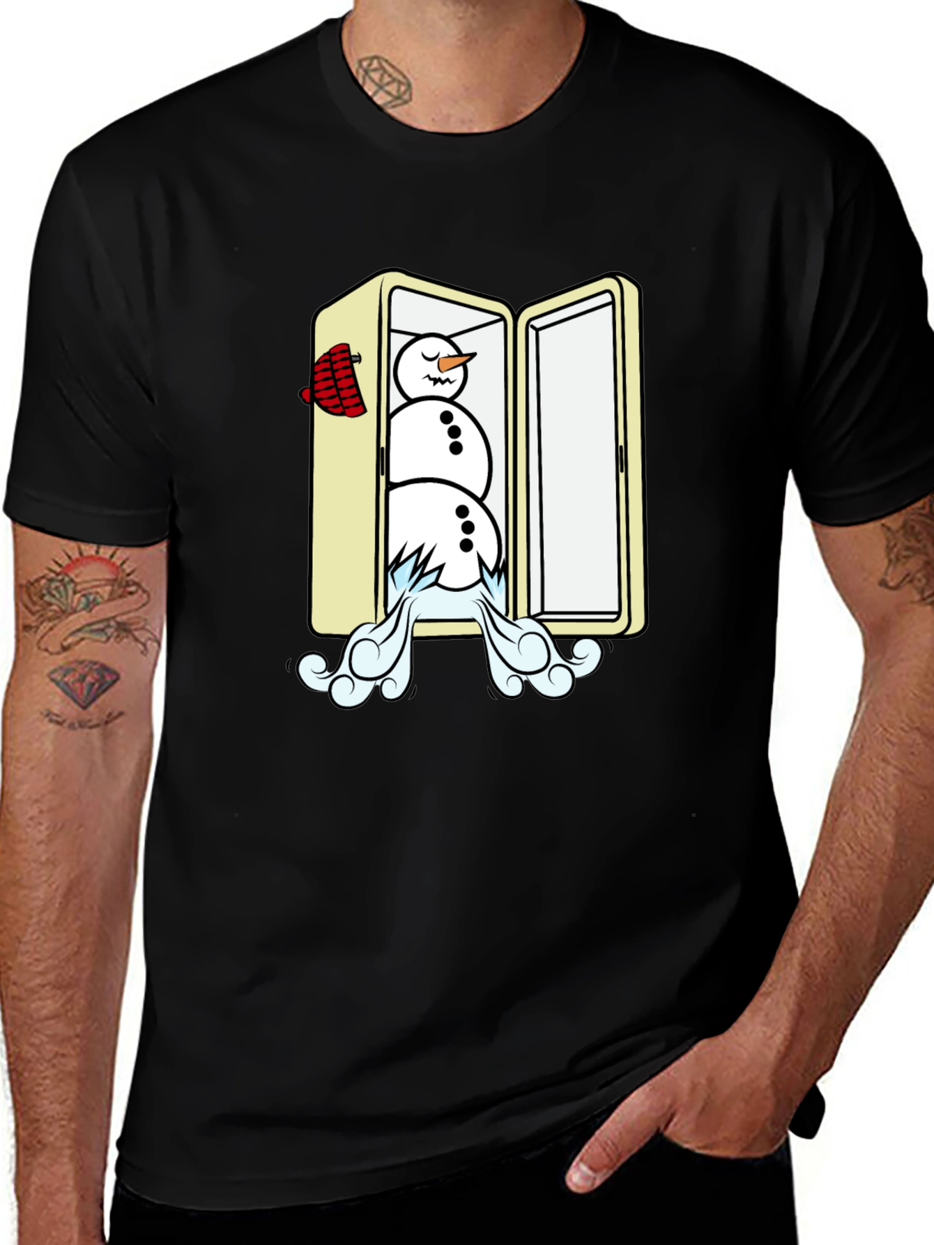 Variant 9 of Cool Snowman in Fridge Graphic Tee - Black