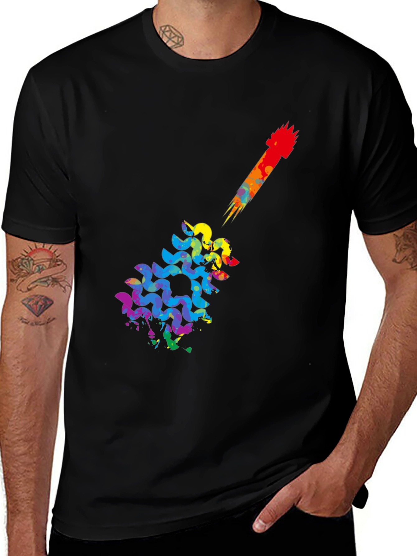 Variant 4 of Rainbow Guitar Art Men's Black T-Shirt