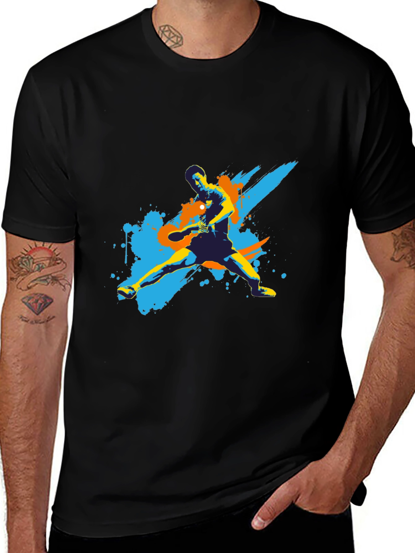 Variant 10 of Vibrant Table Tennis Graphic Tee - Black