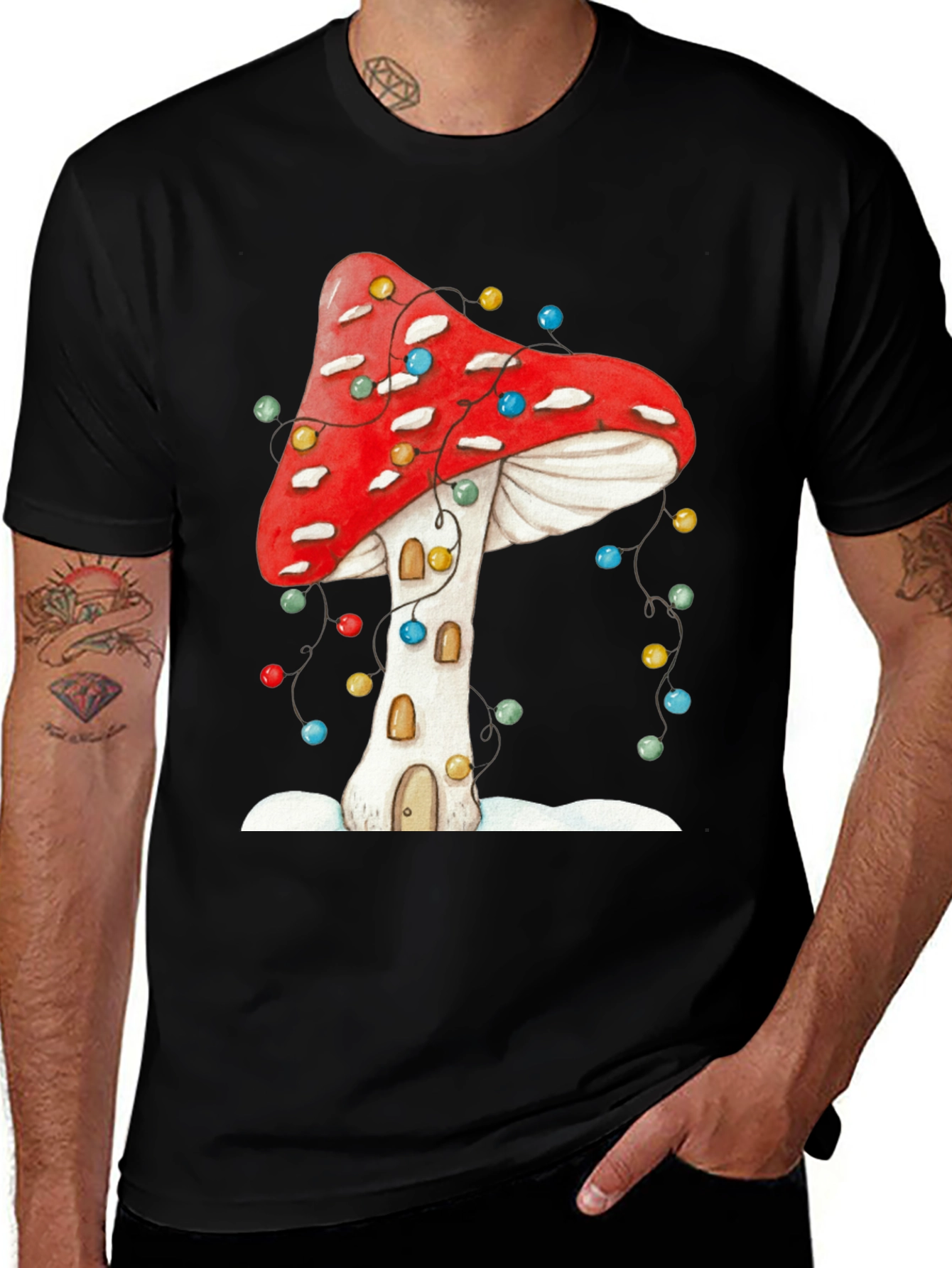 Variant 24 of Mushroom House Christmas Lights Graphic Tee