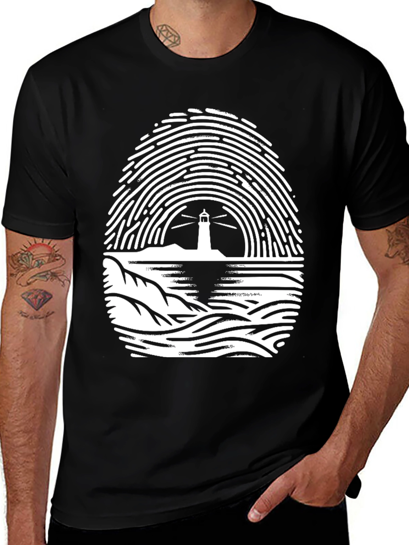 Variant 4 of Lighthouse Fingerprint Graphic Tee - Black