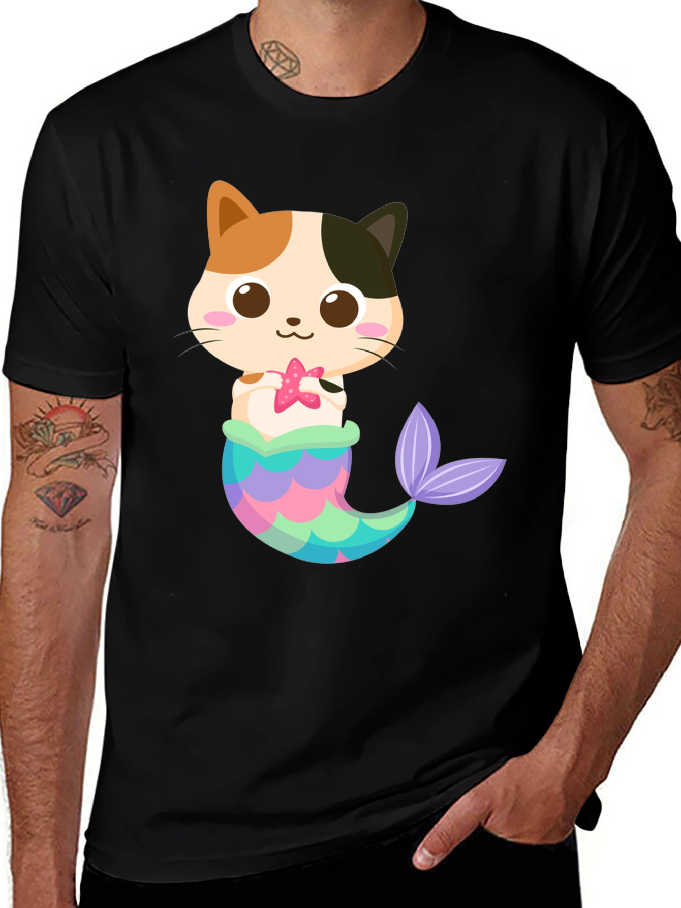 Variant 23 of Cute Cat Mermaid Graphic T-Shirt - Whimsical Fun