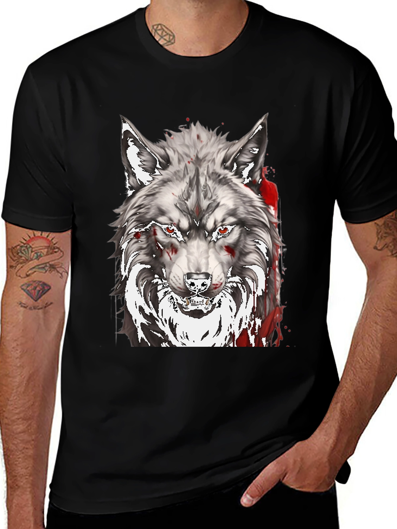 Variant 2 of Wolf Graphic Tee - Men's Black T-Shirt